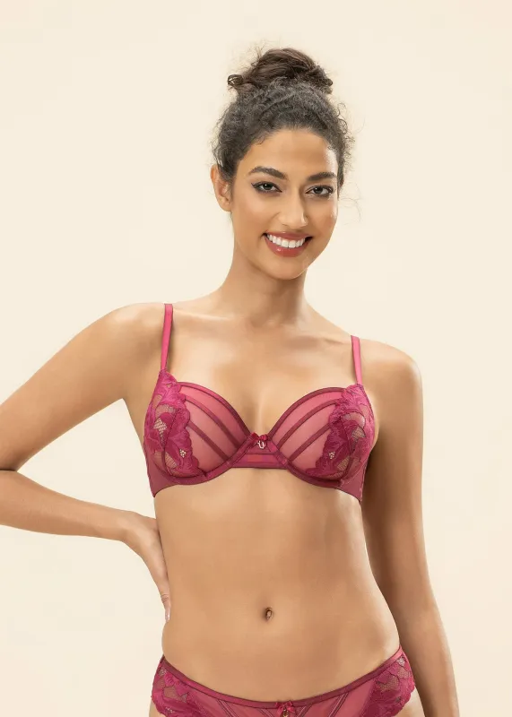 FLORA Seductive Underwired Unlined Red Demi Lace Bra sold by UCA Lingerie
