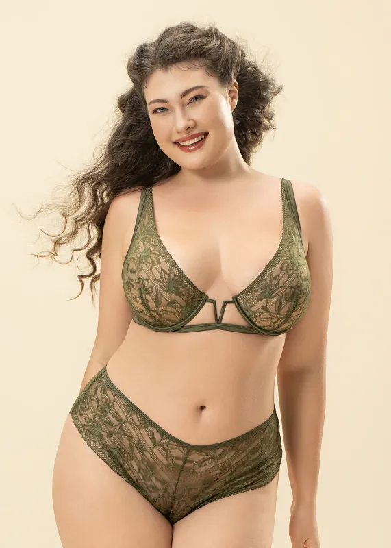 SERAPHINA Plus Olive Green Lace Sparkling Lingerie Set sold by UCA Lingerie