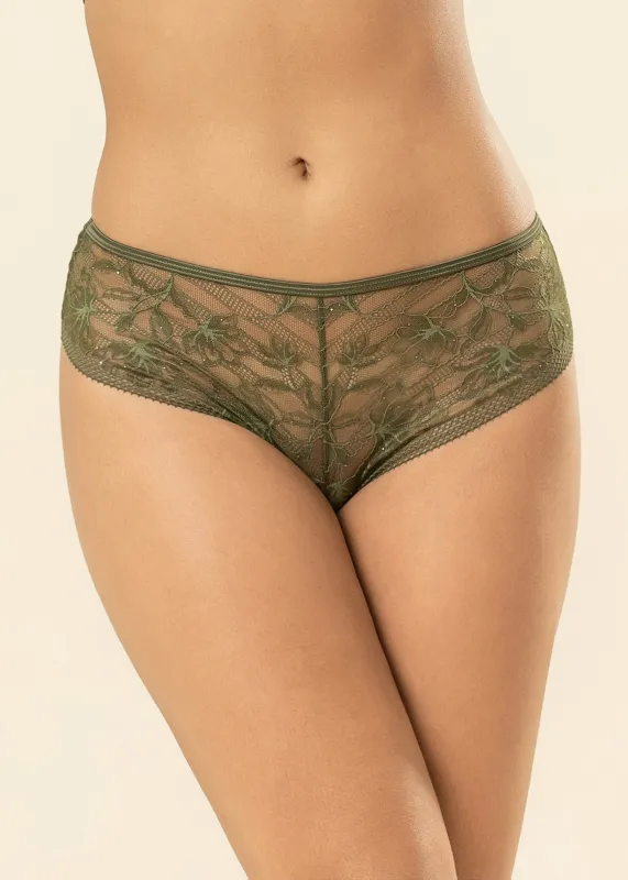 SERAPHINA Olive Green Lace Sparkling Boyshort Panties sold by UCA Lingerie