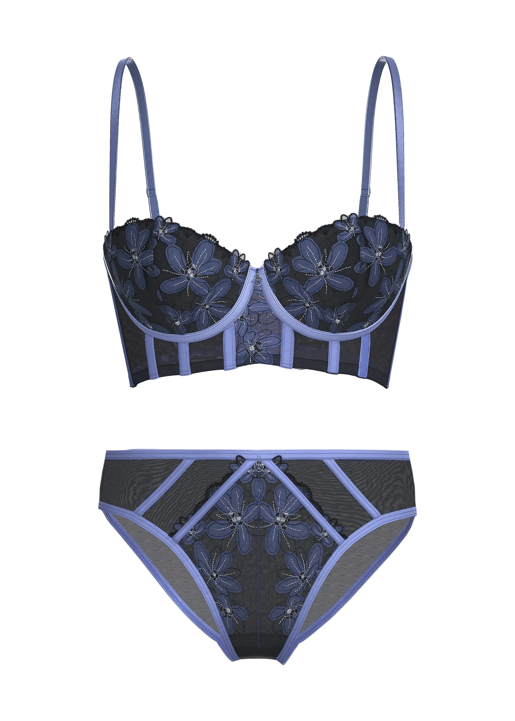RILEY Navy Blue Floral Embroidery Lace Lingerie Set sold by UCA Lingerie product image thumbnail 5