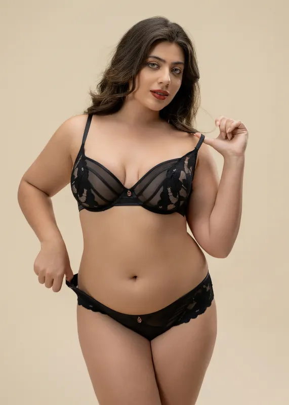 FLORA Plus Black Lace Lingerie Set sold by UCA Lingerie