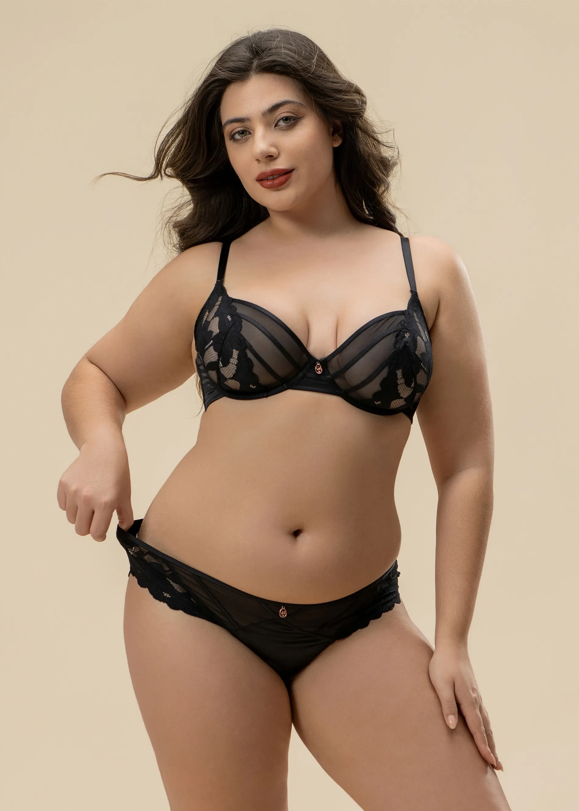 FLORA Plus Black Lace Lingerie Set sold by UCA Lingerie product image thumbnail 2