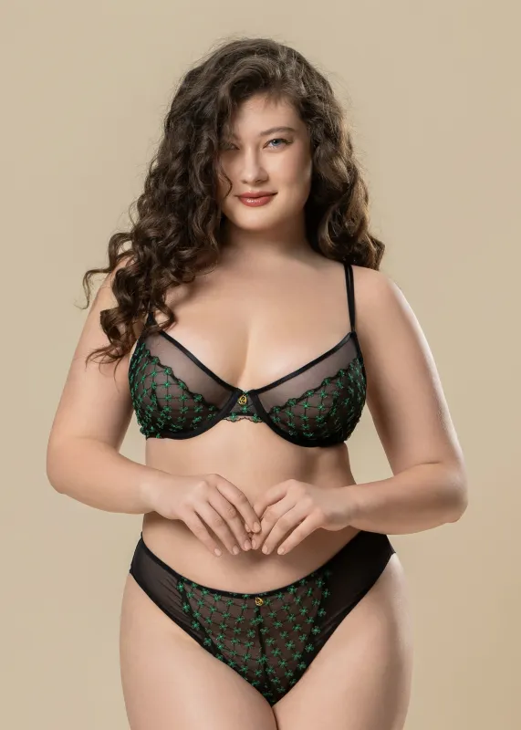 JOCELYN Black Lace Green Plus Bra & Panty Set sold by UCA Lingerie