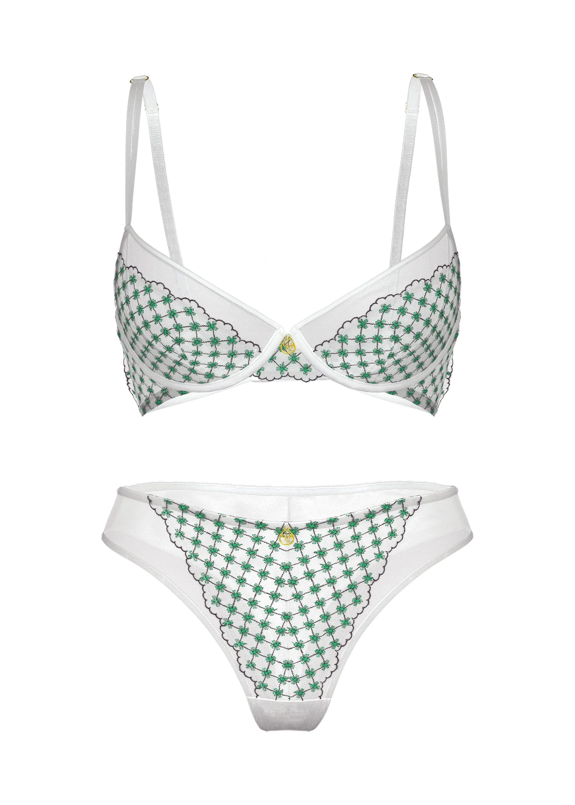 JOCELYN White Lace Green Embroidery Lingerie Set sold by UCA Lingerie product image thumbnail 5
