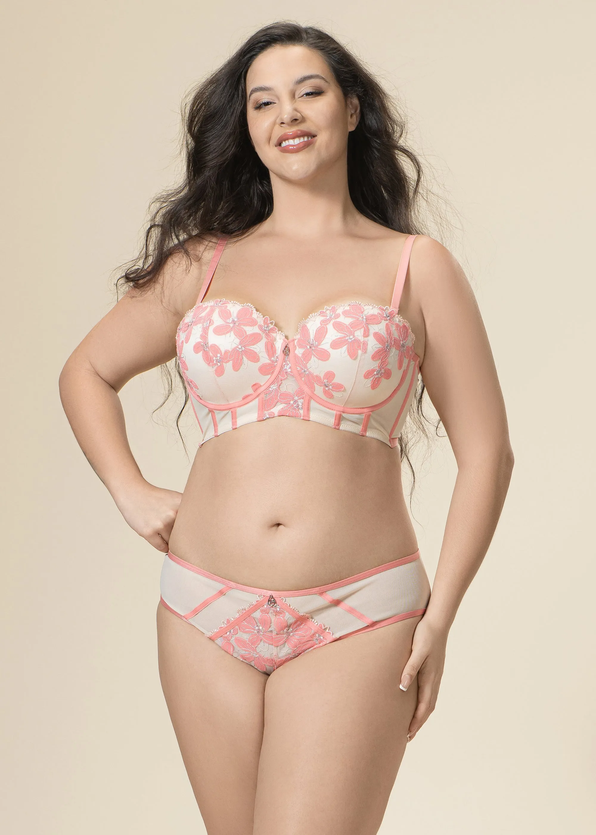 RILEY Pink Floral Embroidery Lace Plus Bra & Panty Set sold by UCA Lingerie