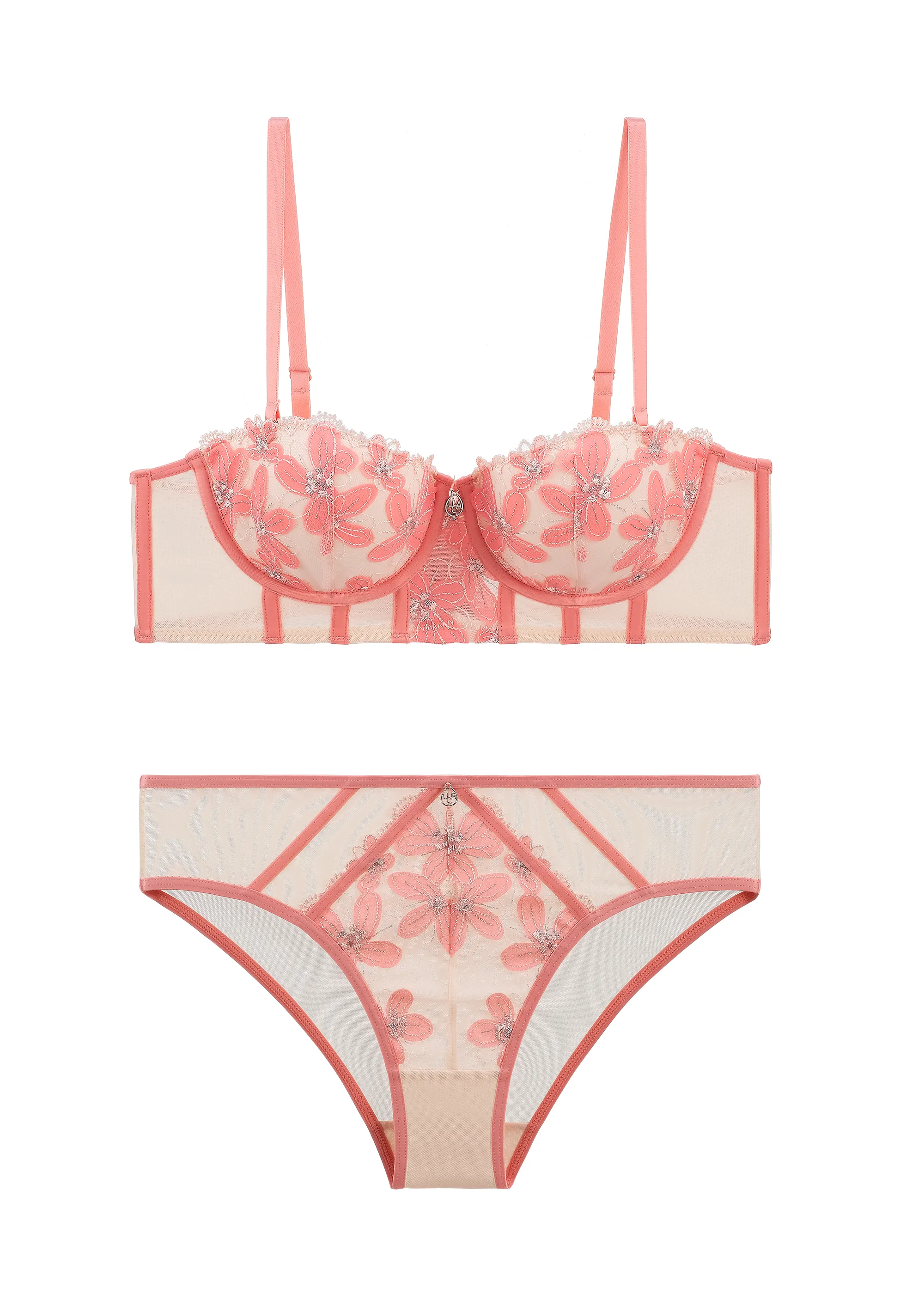RILEY Plus Pink Floral Embroidery Lace Lingerie Set sold by UCA Lingerie product image thumbnail 5