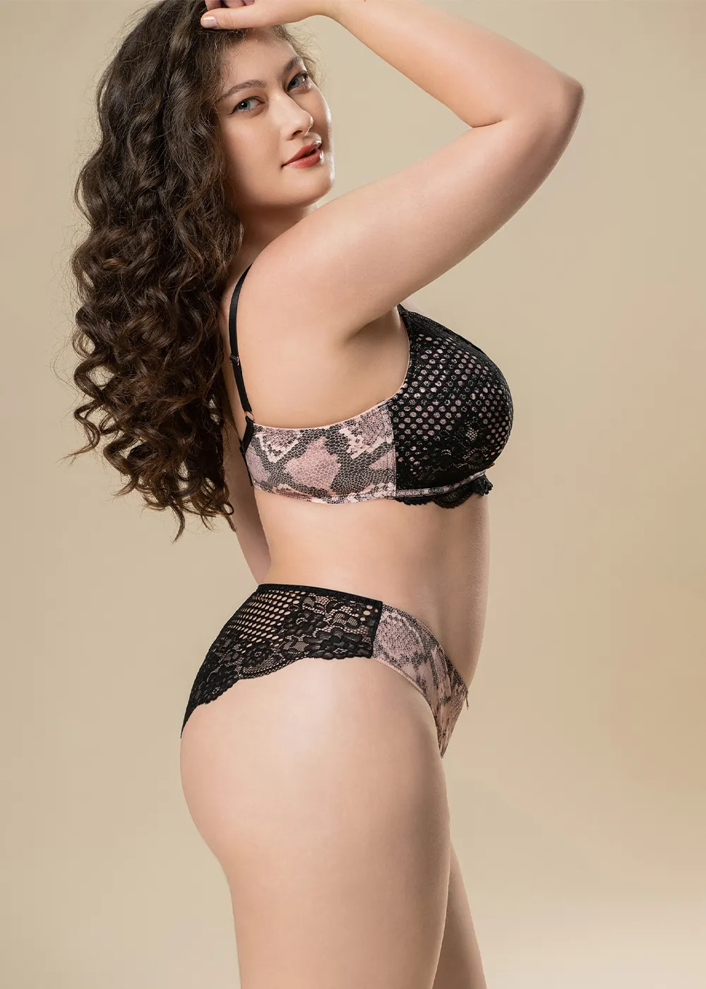 CHIARA Black Lace Snake Print Plus Bra & Panty Set sold by UCA Lingerie product image thumbnail 2