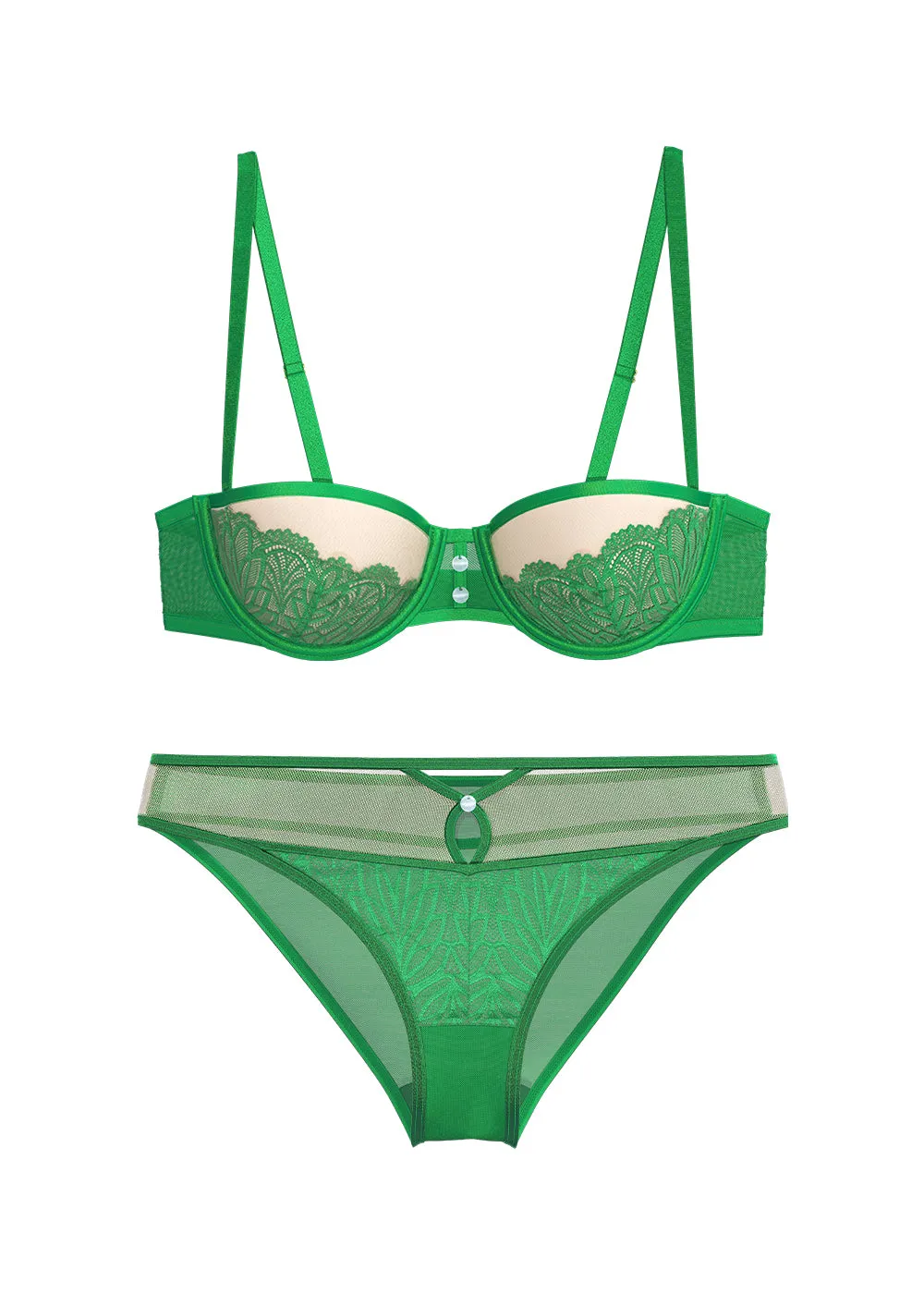KALINA Green Leaf-Patterned Lace Bra & Plus Panty Set sold by UCA Lingerie product image thumbnail 5