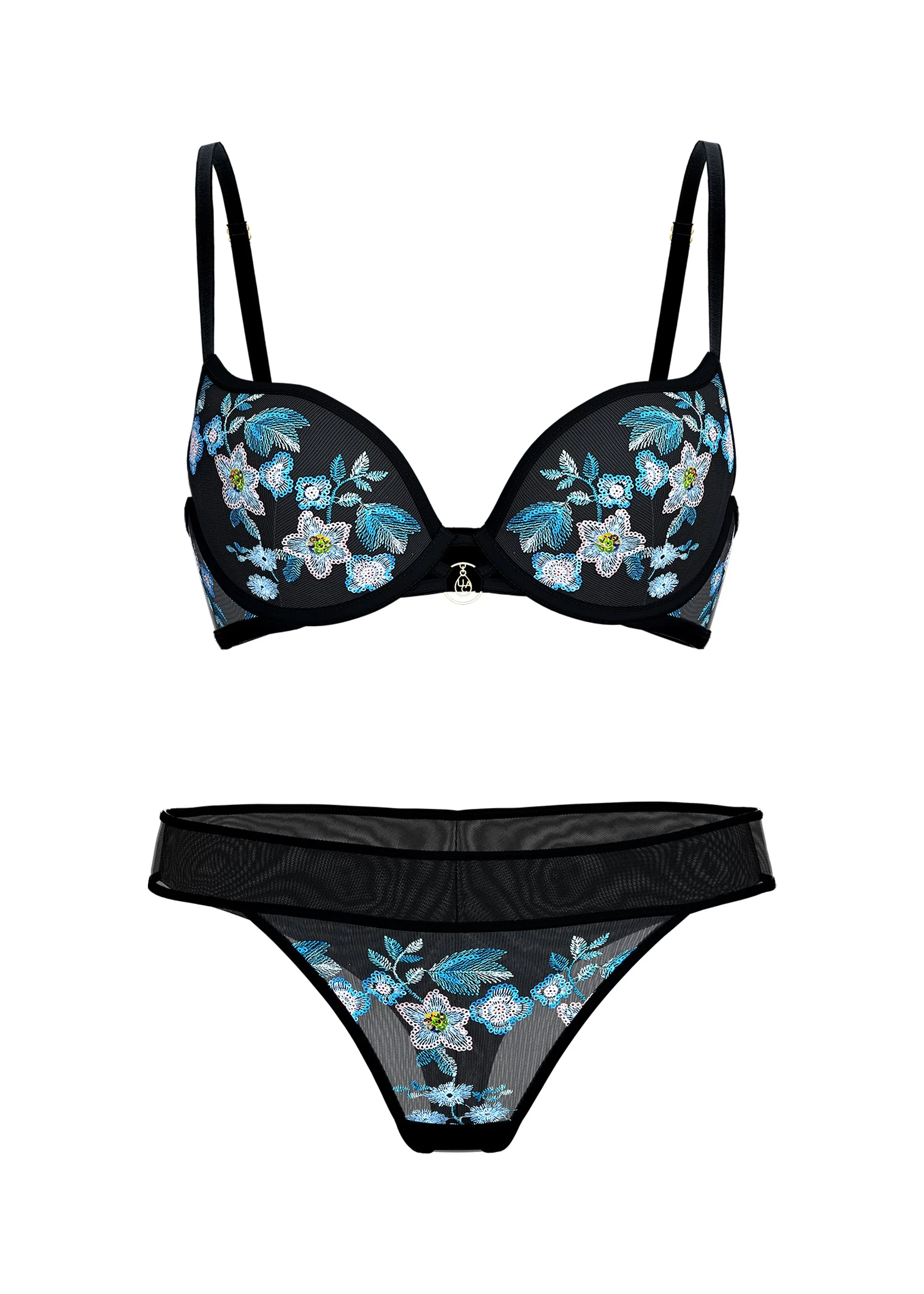ELARA Black Blue Floral Embroidery Lace Plus Bra & Panty Set sold by UCA Lingerie product image thumbnail 5