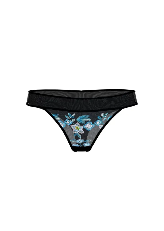 ELARA Plus Black Blue Floral Embroidery Lace Tanga Panties sold by UCA Lingerie