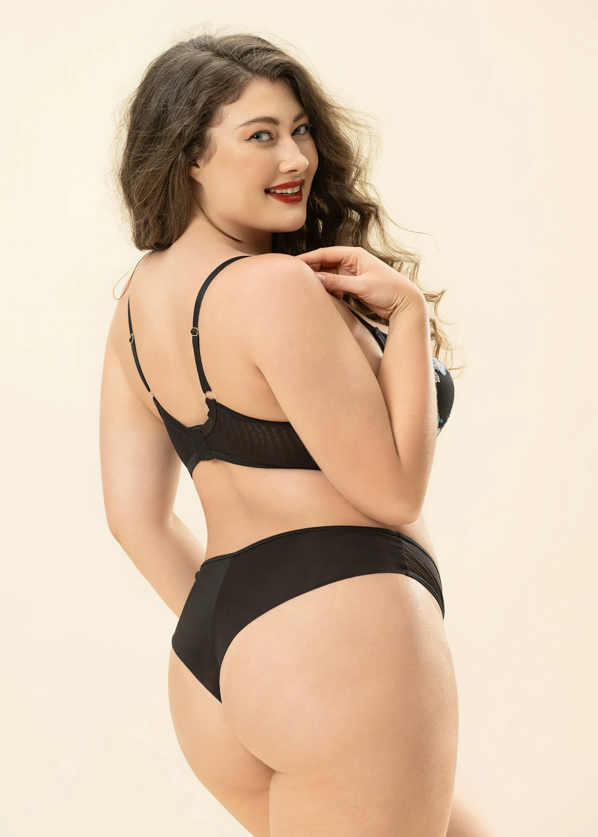 ELARA Plus Black Blue Floral Embroidery Lace Tanga Panties sold by UCA Lingerie product image thumbnail 3
