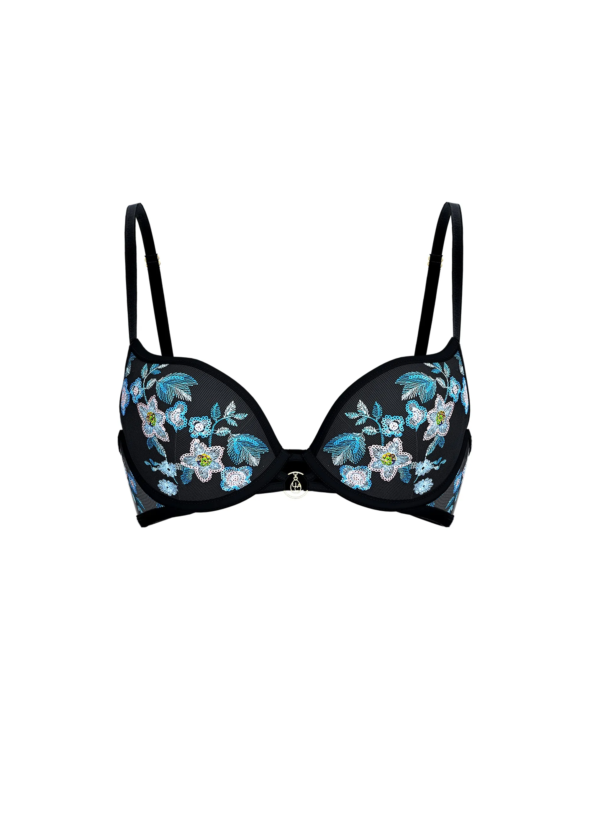 ELARA Black Blue Floral Embroidery Lace Push-Up Bra sold by UCA Lingerie product image thumbnail 5