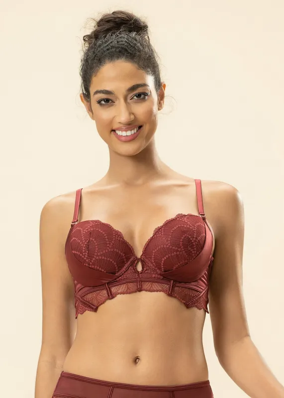 ANYA Bronte Red Lace Underwired Demi Long Bra sold by UCA Lingerie