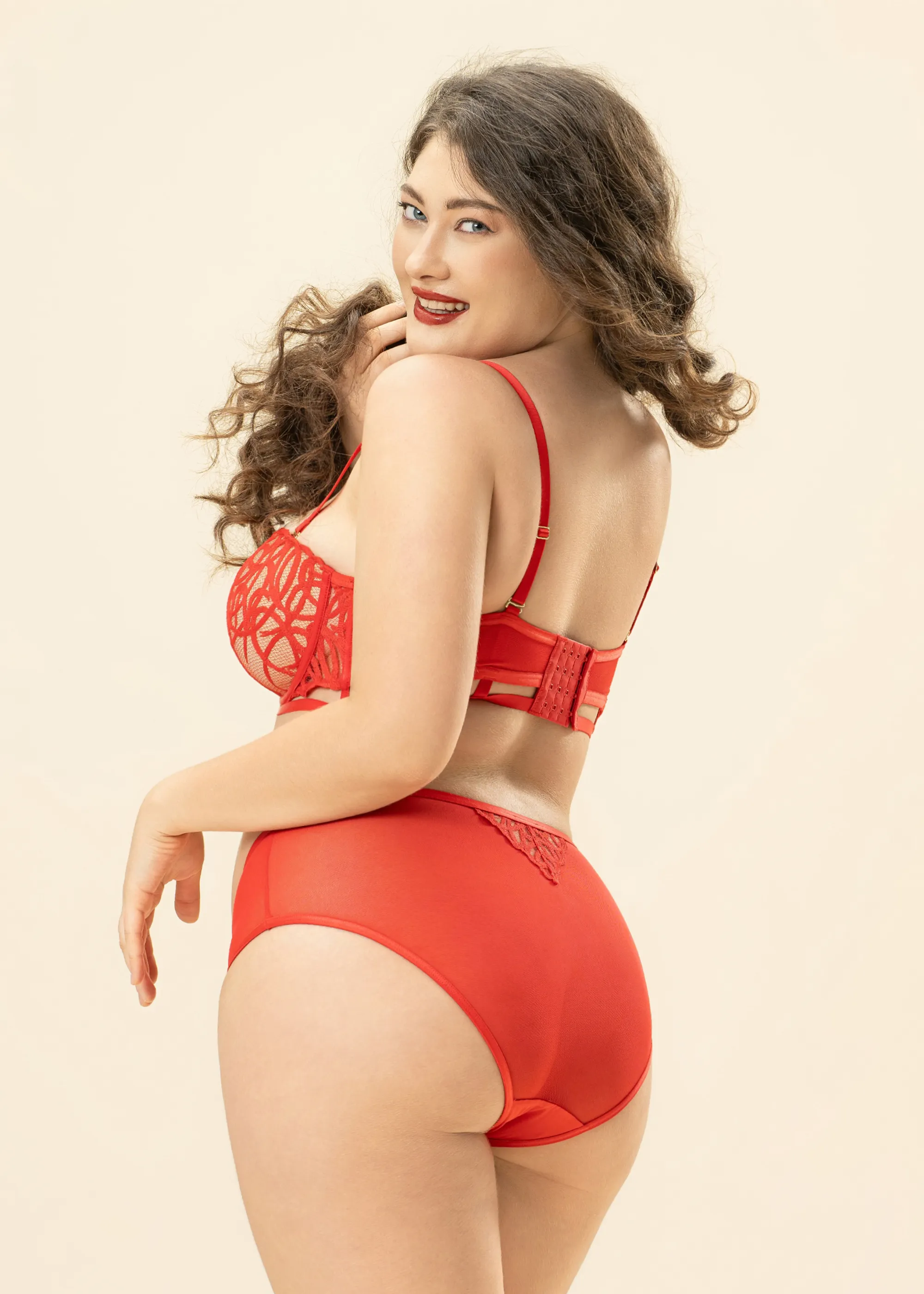 CLAIR Plus Red Lace Underwired Molded Cup Balconette Demi Long Bra sold by UCA Lingerie product image thumbnail 3