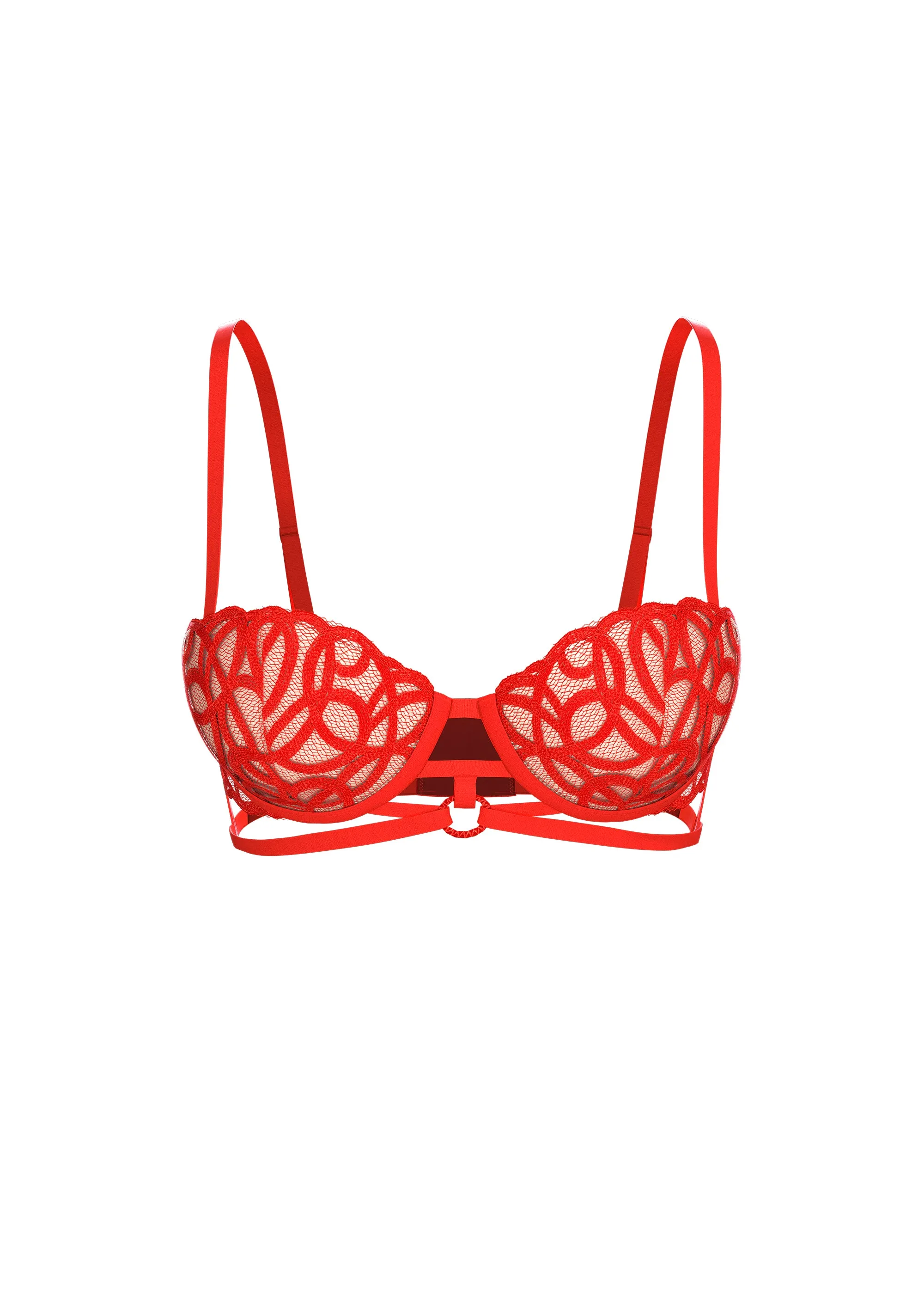 CLAIR Red Lace Underwired Molded Cup Balconette Demi Long Bra sold by UCA Lingerie product image thumbnail 5
