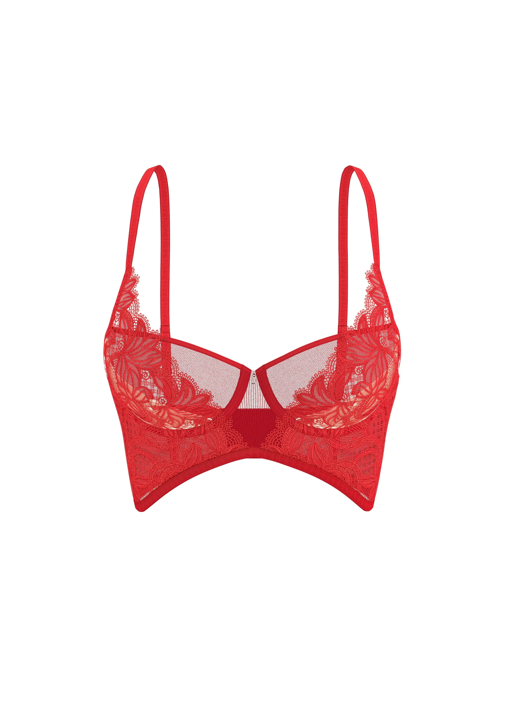 BLAIR Red Floral Lace Unlined Plunge Long Bra With Shining Embroidery sold by UCA Lingerie product image thumbnail 5