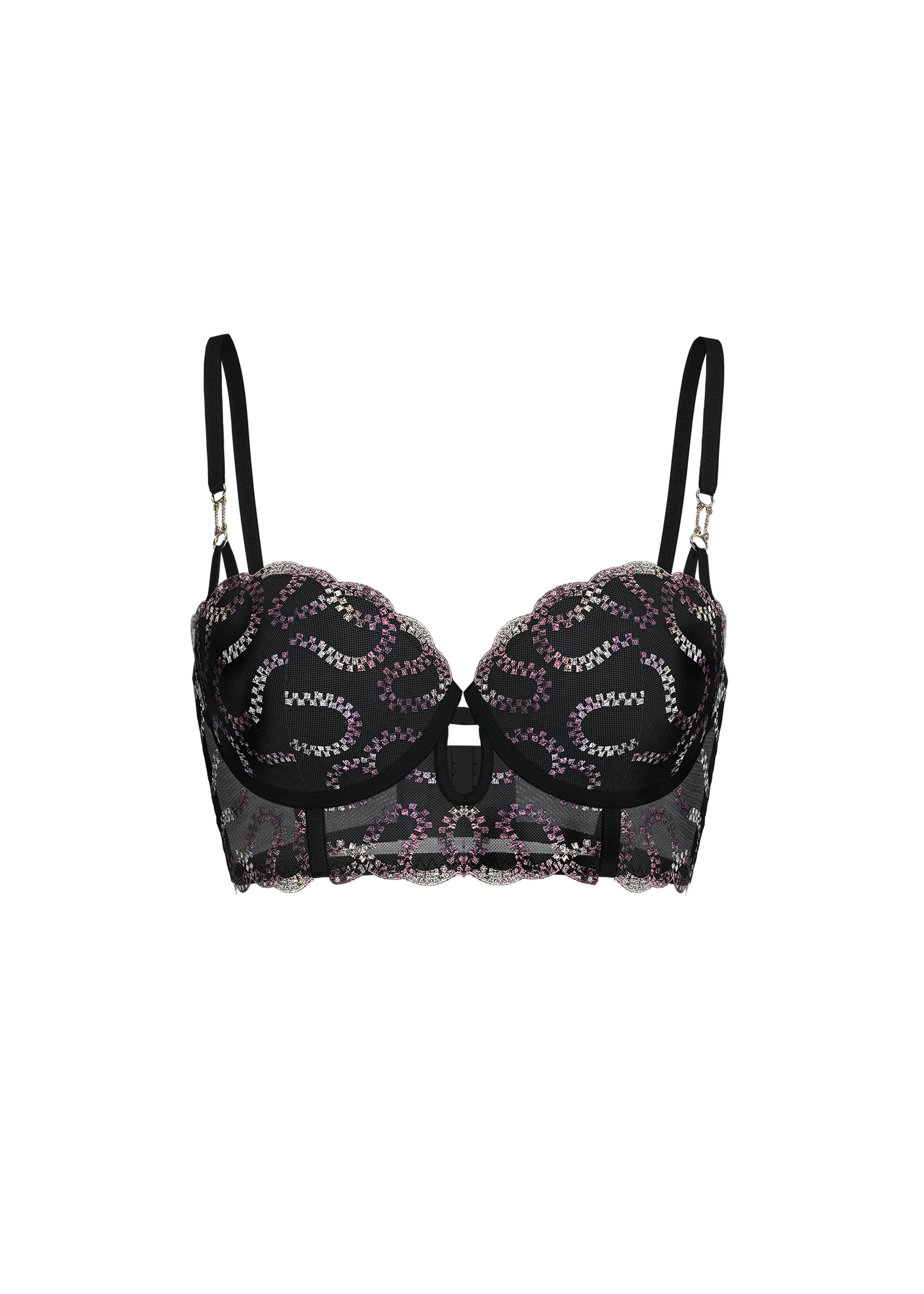 VALE Plus Gold-Foil Embroidery Lace Balconette Wired Long Bra sold by UCA Lingerie product image thumbnail 5