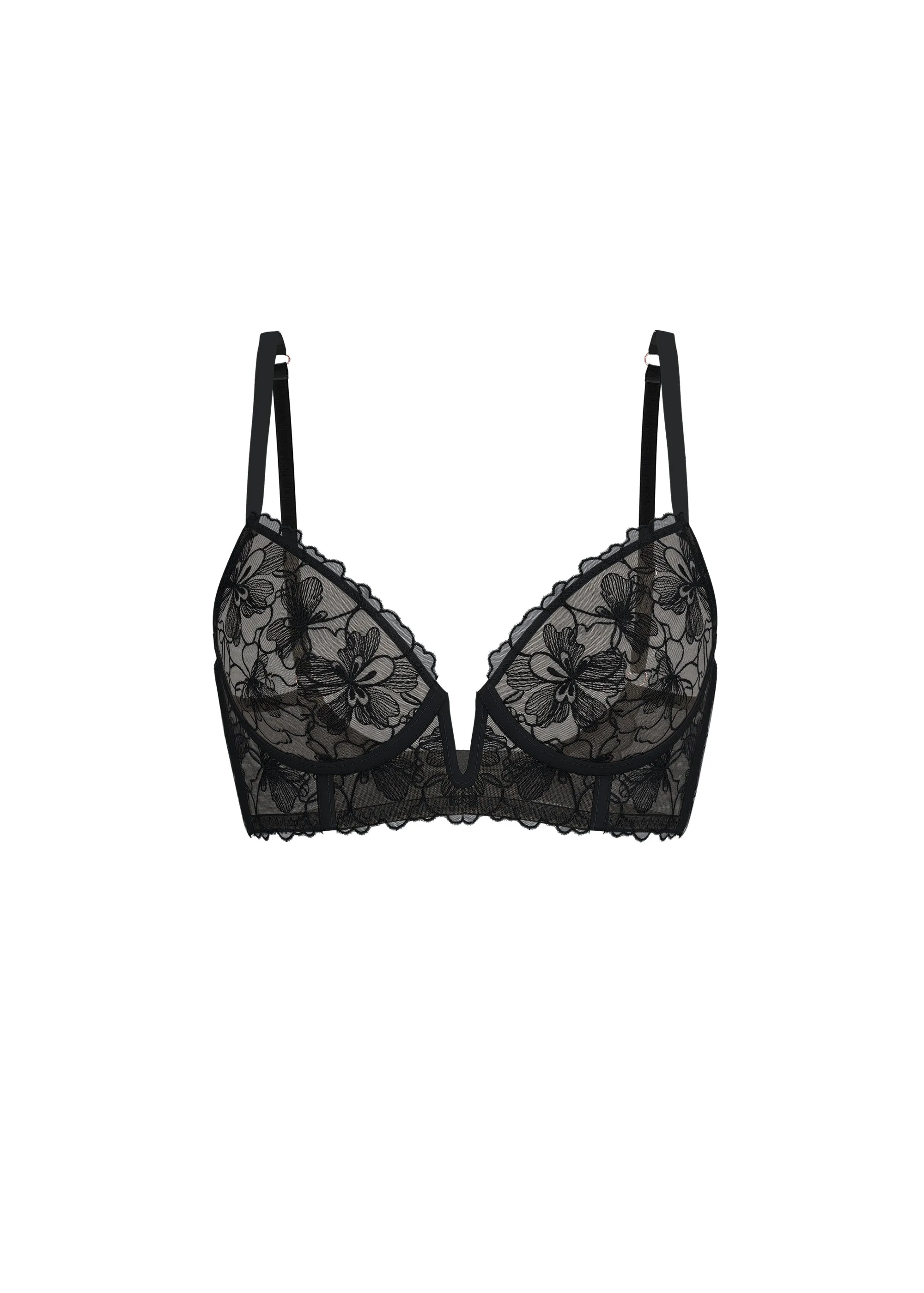 FREDERICA Plus Black Floral Lace Underwired Unlined Plunge Long Bra sold by UCA Lingerie product image thumbnail 5