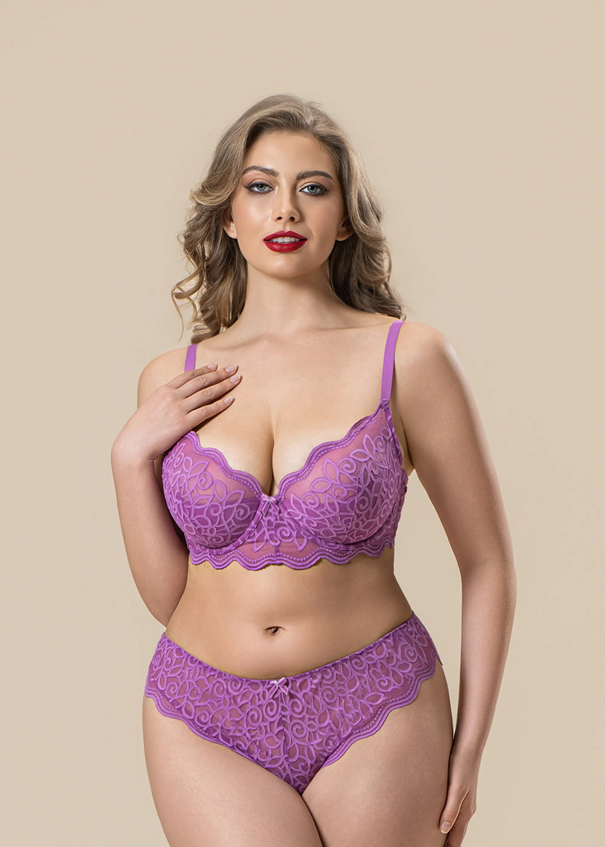 SASHA Fushia Floral Lace Plus Bra & Panty Set sold by UCA Lingerie