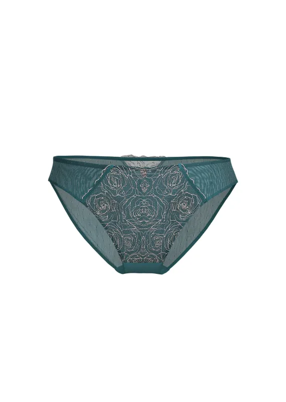 PAULA Plus Green Pink Golden Embroidery Brief Panties made by UCA Lingerie