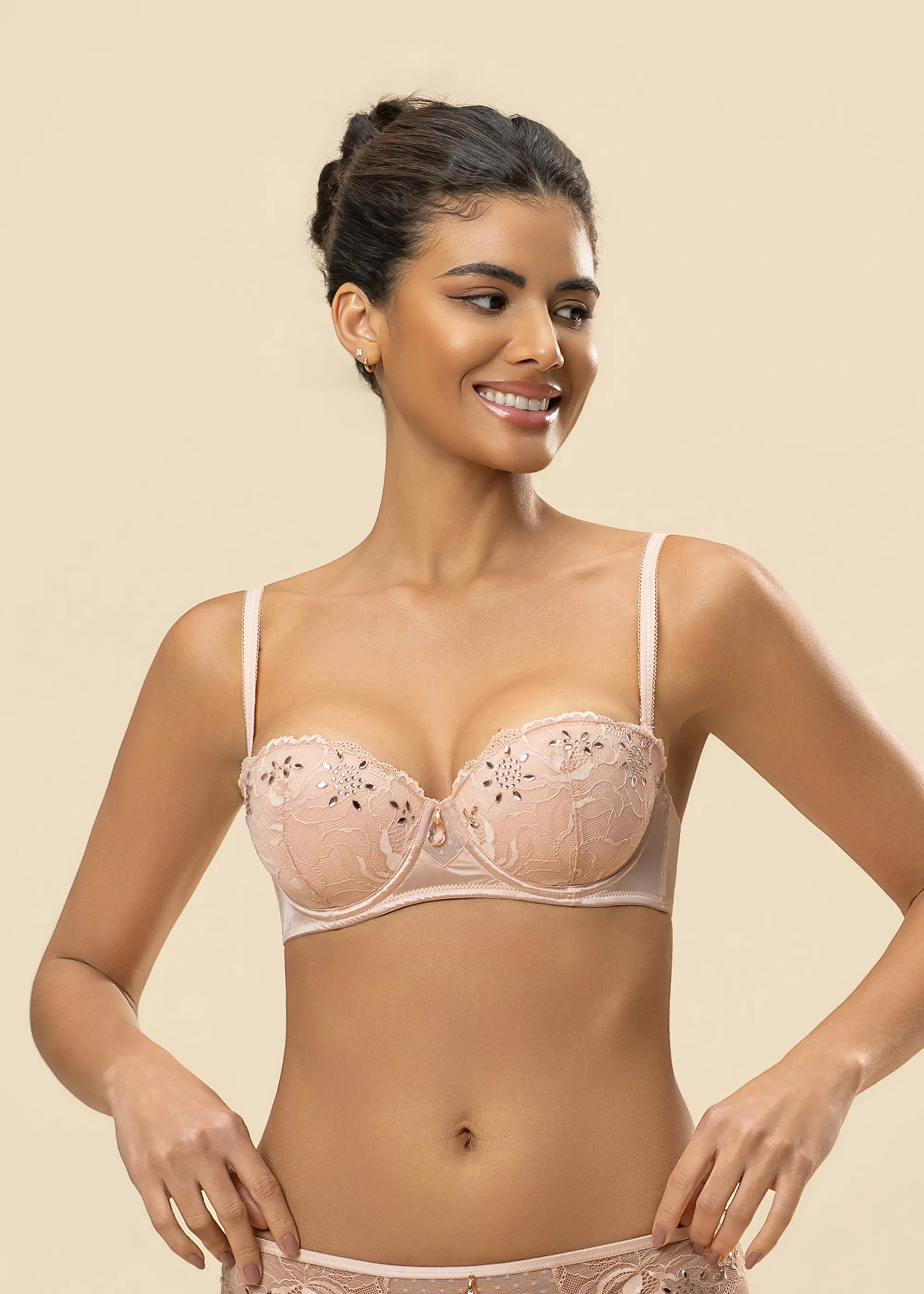 VALERIE Sparkling Soft Beige Balconette Bra sold by UCA Lingerie