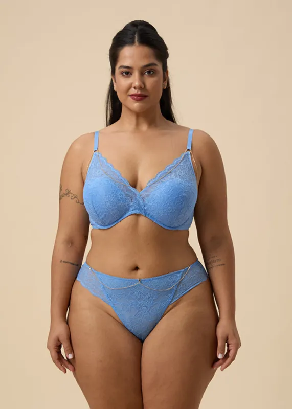 LYDIA Plus Blue Recycled Lace Plunge Push-up Bra sold by UCA Lingerie
