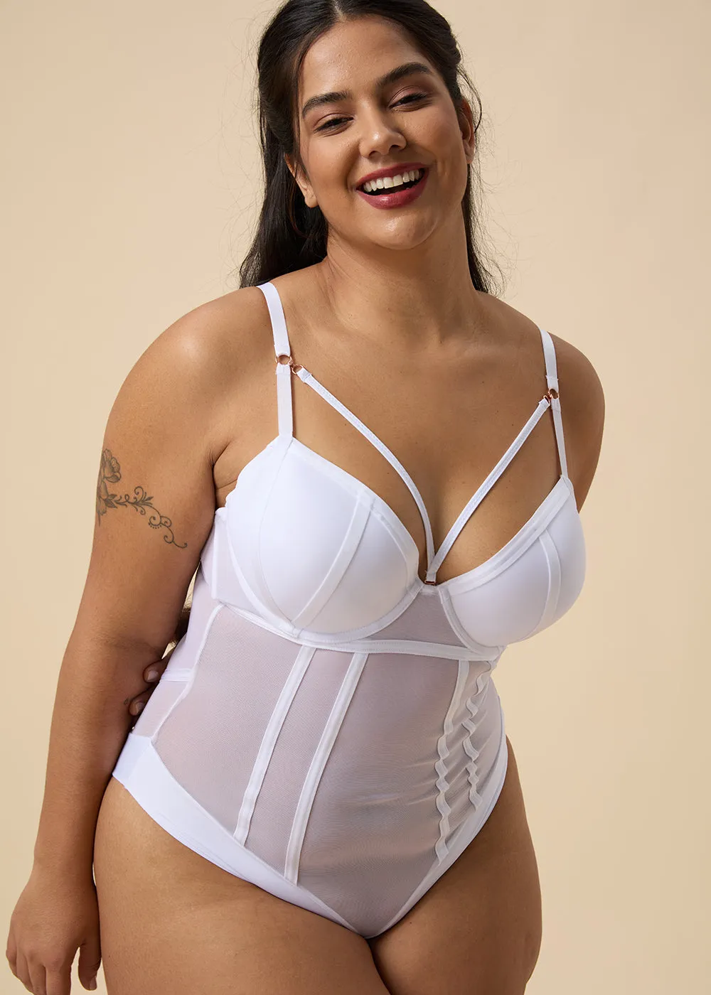 TINA Plus Sexy Push-Up Mesh White Bodysuit sold by UCA Lingerie product image thumbnail 2