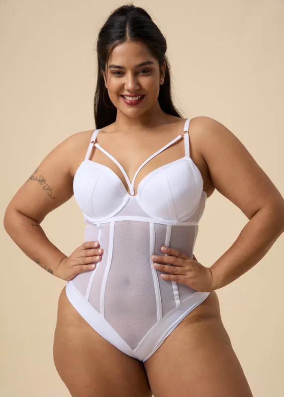 TINA Plus Sexy Push-Up Mesh White Bodysuit sold by UCA Lingerie
