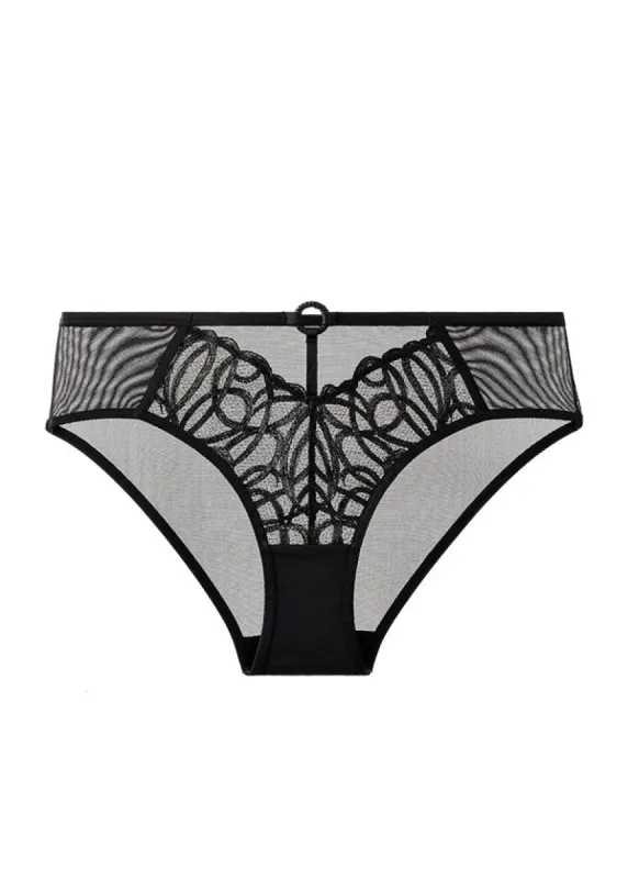 RORA Plus Black Lace Brief Panties with Geometric Embroidery sold by UCA Lingerie
