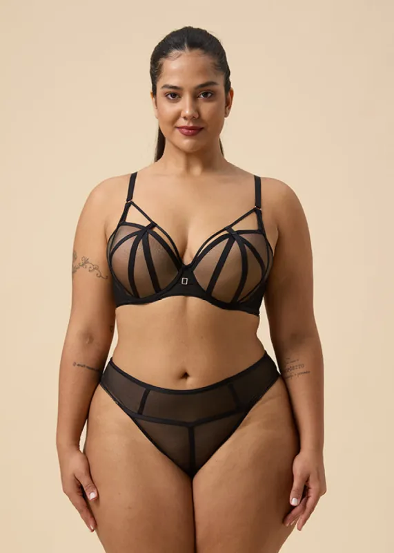 ANN Plus Black Push-Up Molded Mesh Demi Bra with Removable Pads sold by UCA Lingerie