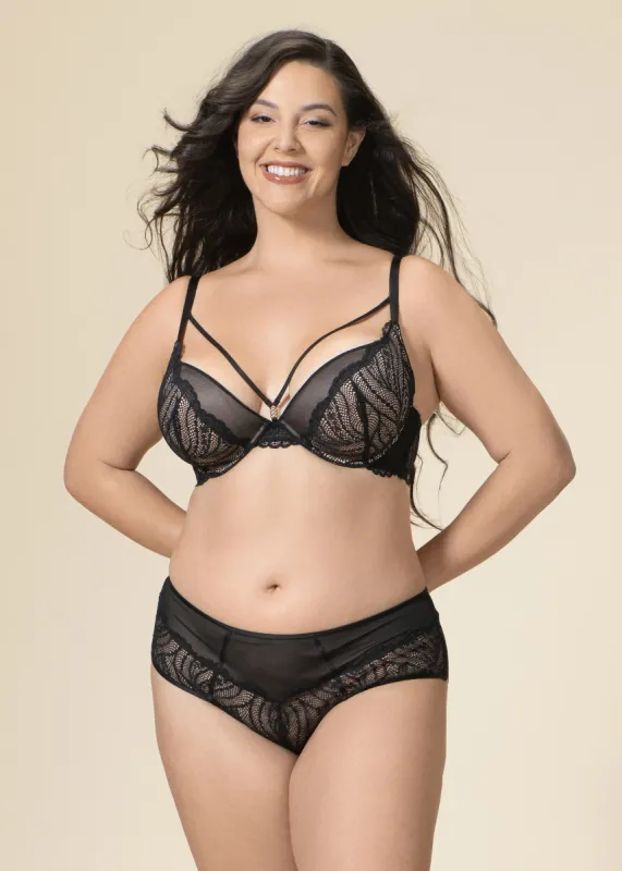 DAHLIA Plus Seductive Black Underwired Plunge Lace Demi Bra sold by UCA Lingerie