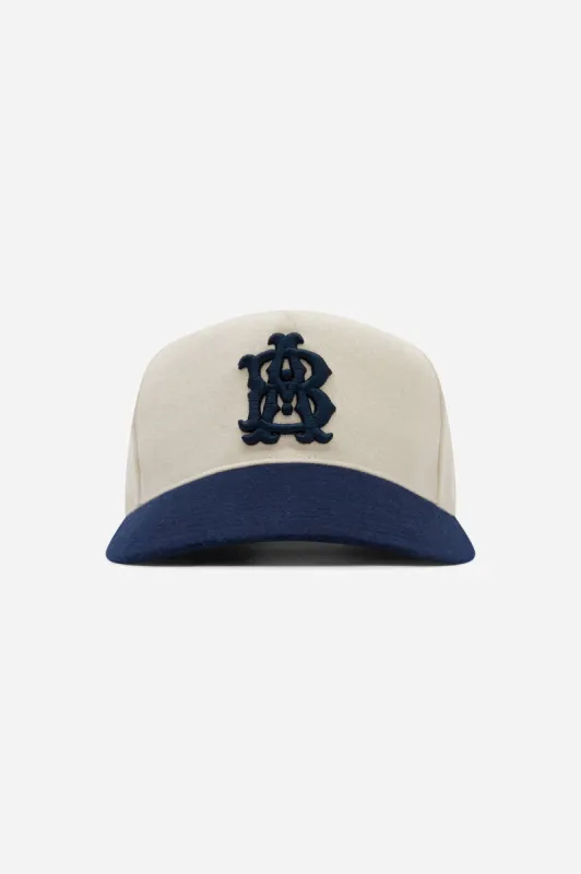 monogram wool cap ecru/navy sold by about:blank