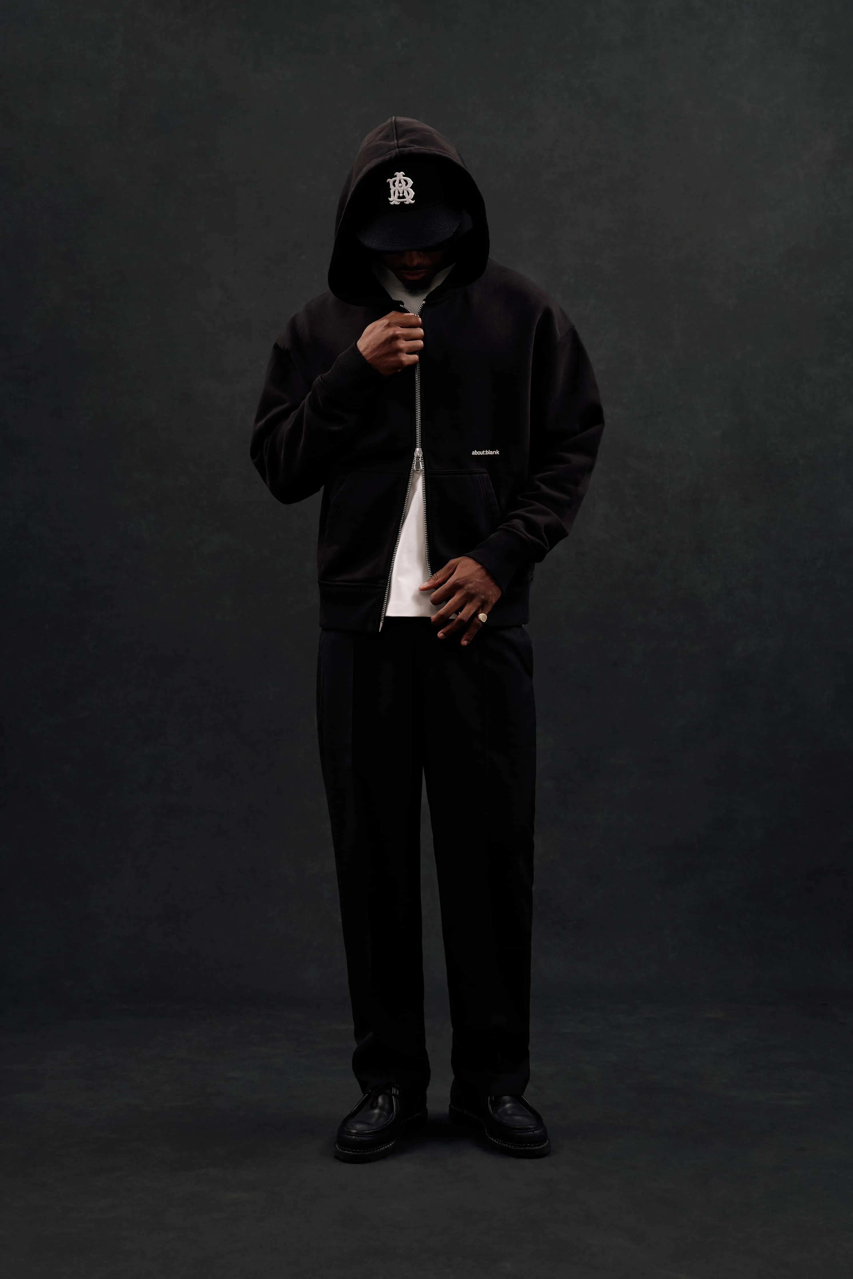 box zip hoodie black/ecru sold by about:blank product image thumbnail 3