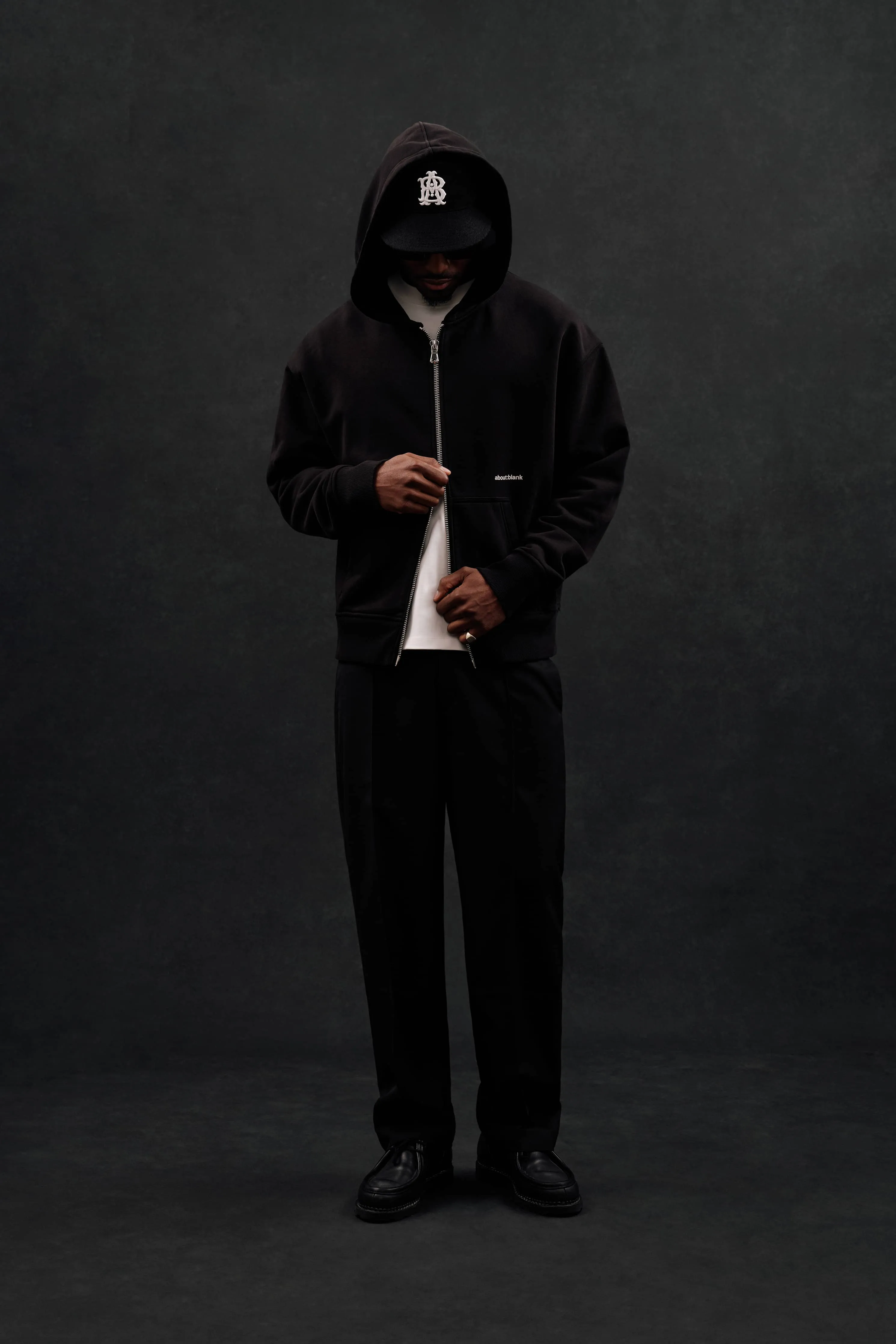 box zip hoodie black/ecru sold by about:blank product image thumbnail 2