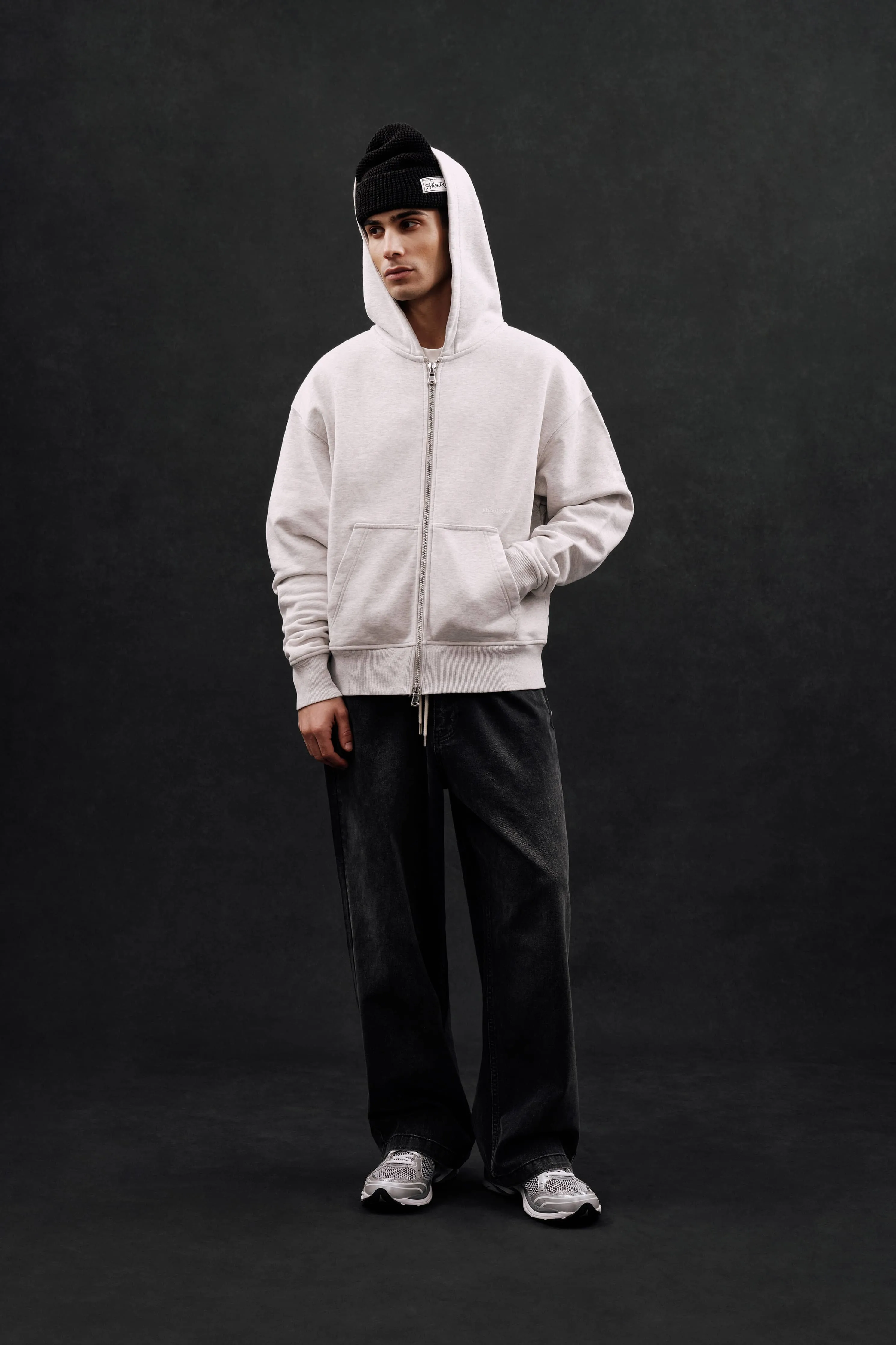 box zip hoodie grey marl/black sold by about:blank product image thumbnail 2