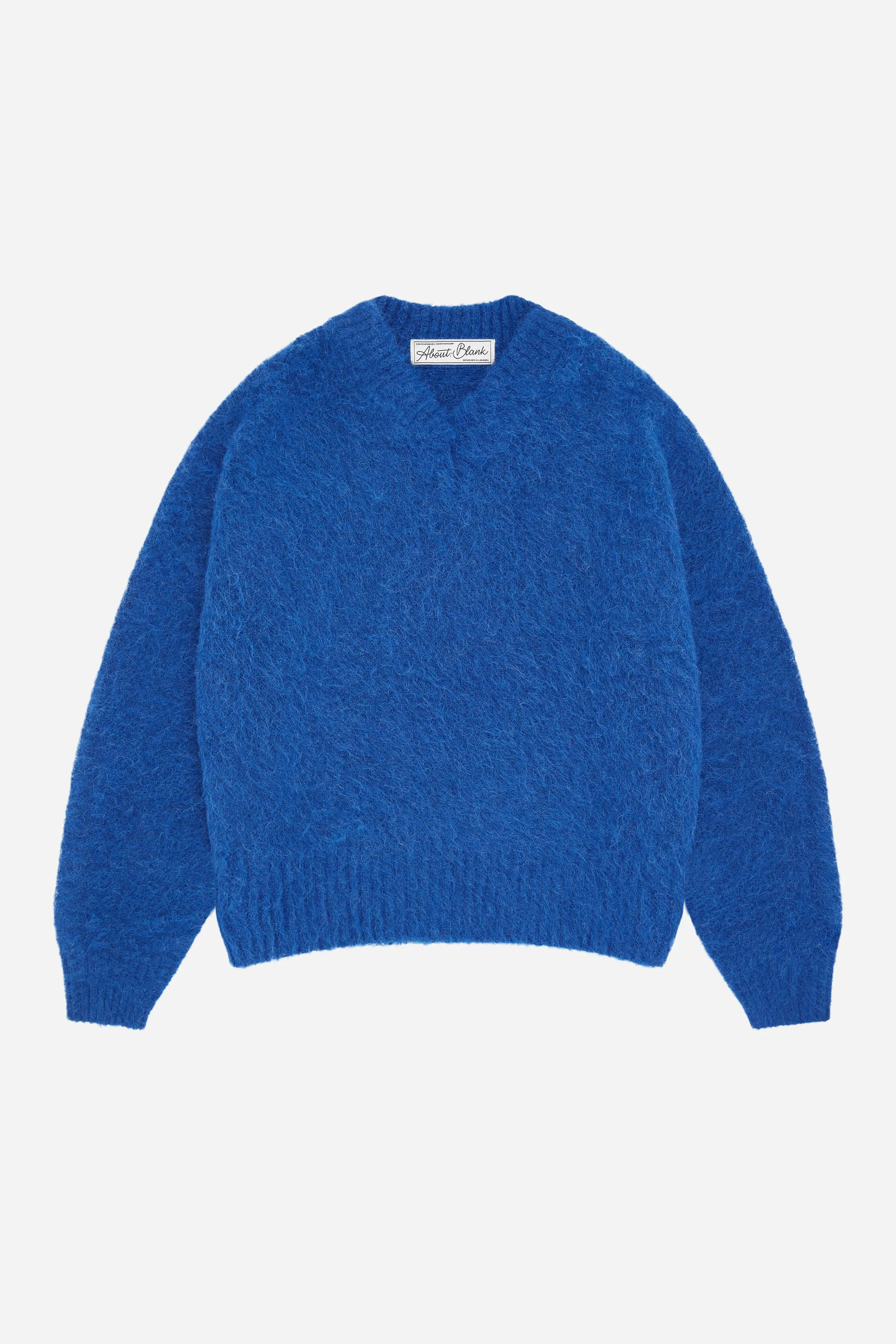 brushed alpaca v-neck jumper cerulean blue sold by about:blank