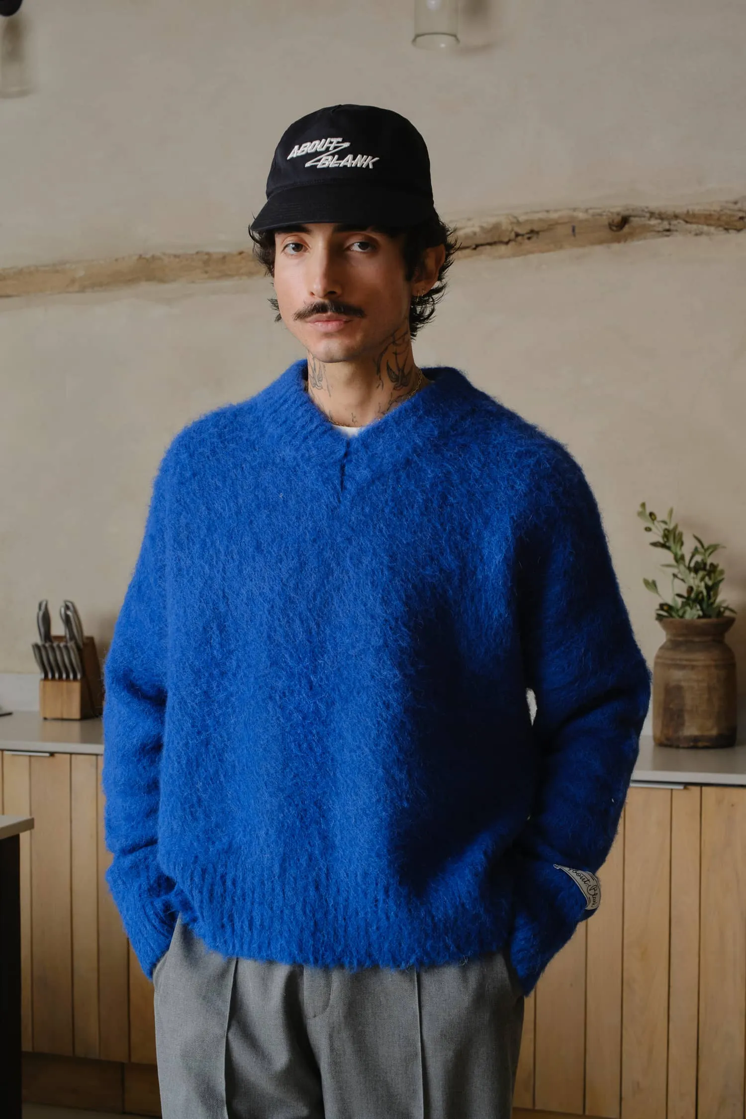 brushed alpaca v-neck jumper cerulean blue sold by about:blank product image thumbnail 2