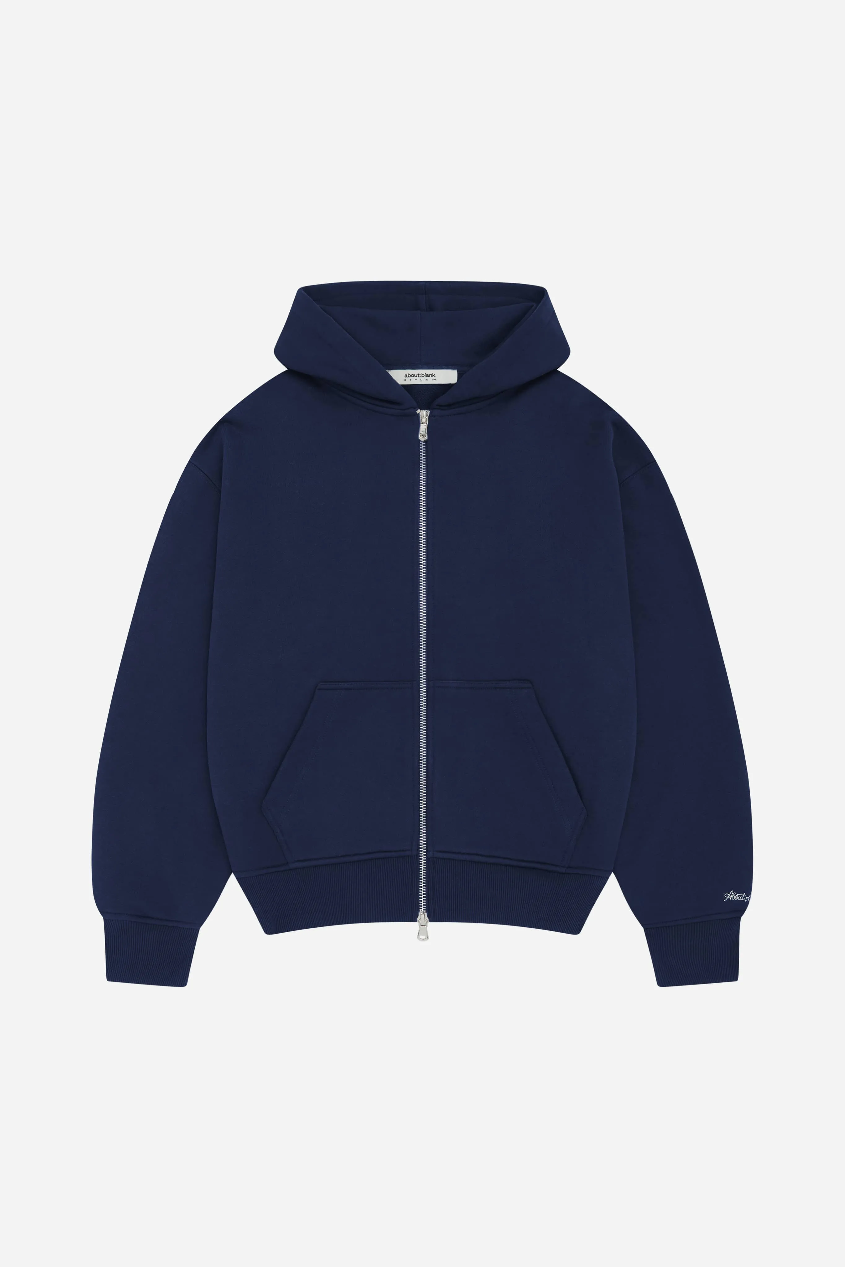 chainstitch zip hoodie navy/ecru sold by about:blank