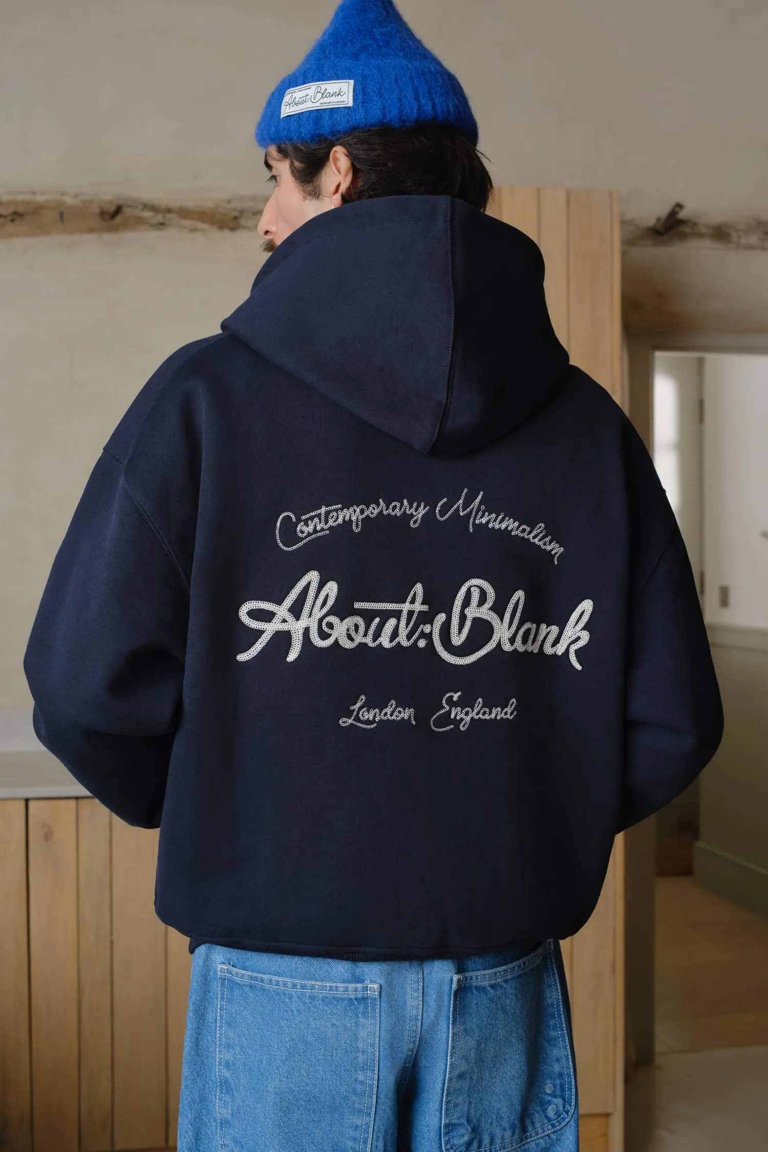 chainstitch zip hoodie navy/ecru sold by about:blank product image thumbnail 2