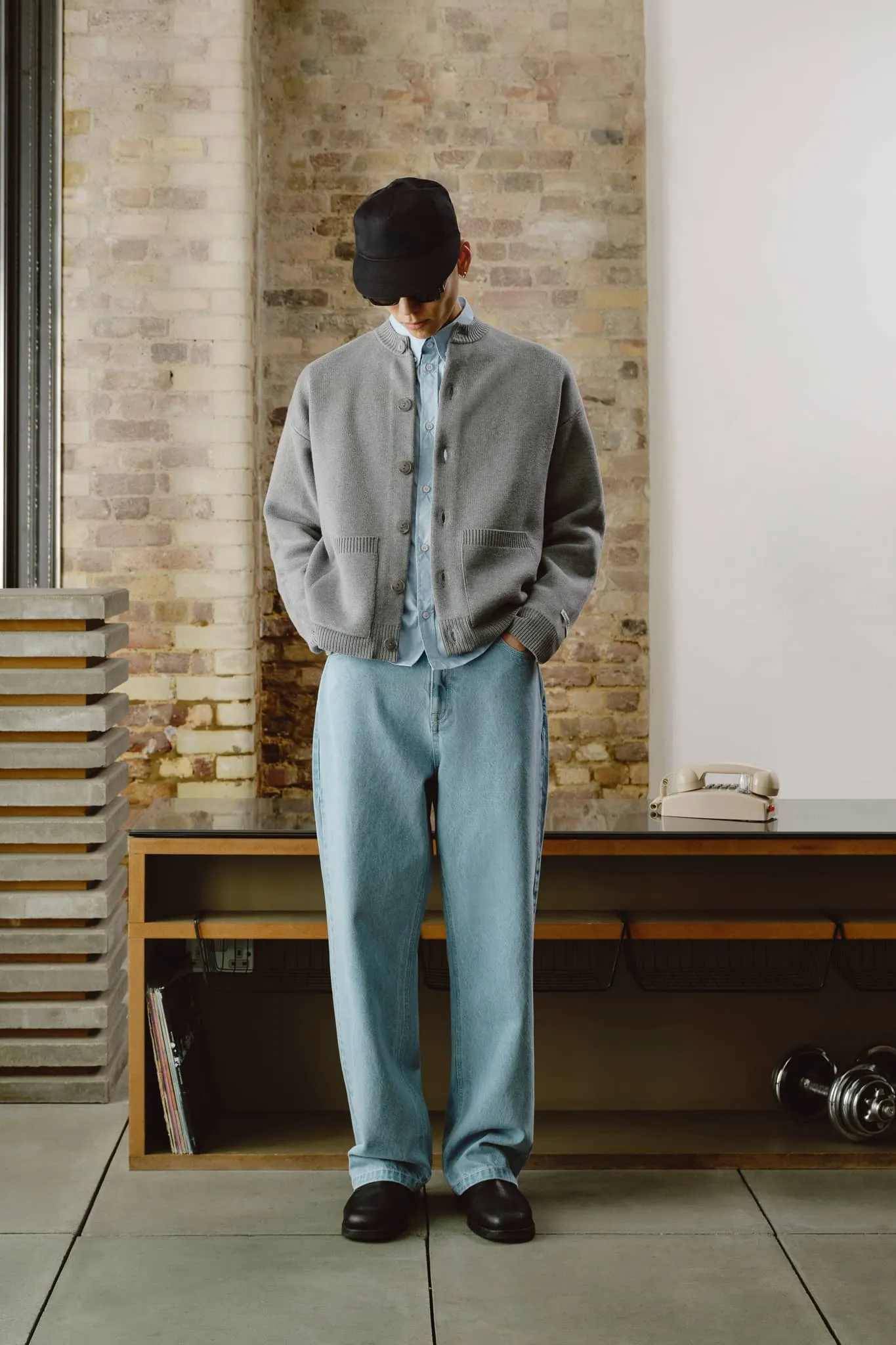 collarless knitted cardigan grey sold by about:blank product image thumbnail 4