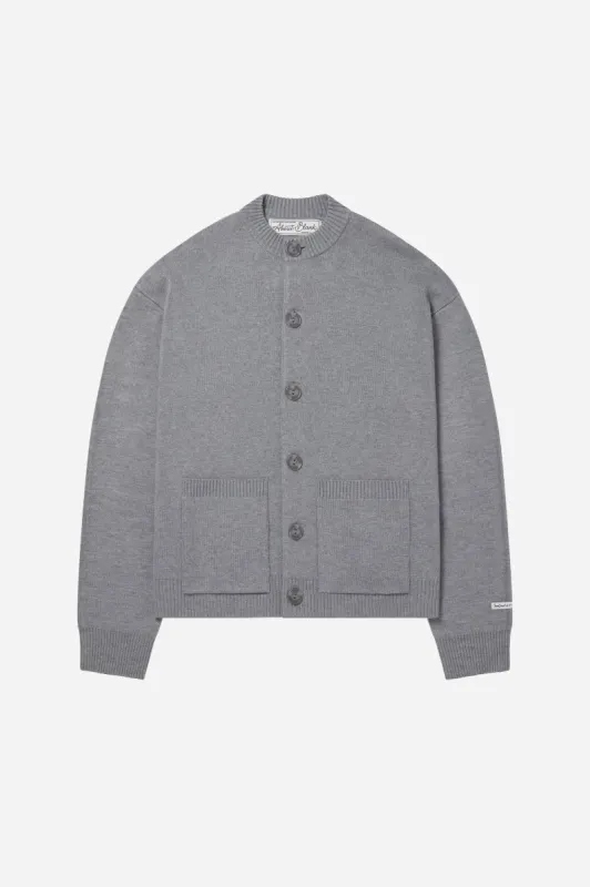 collarless knitted cardigan grey sold by about:blank