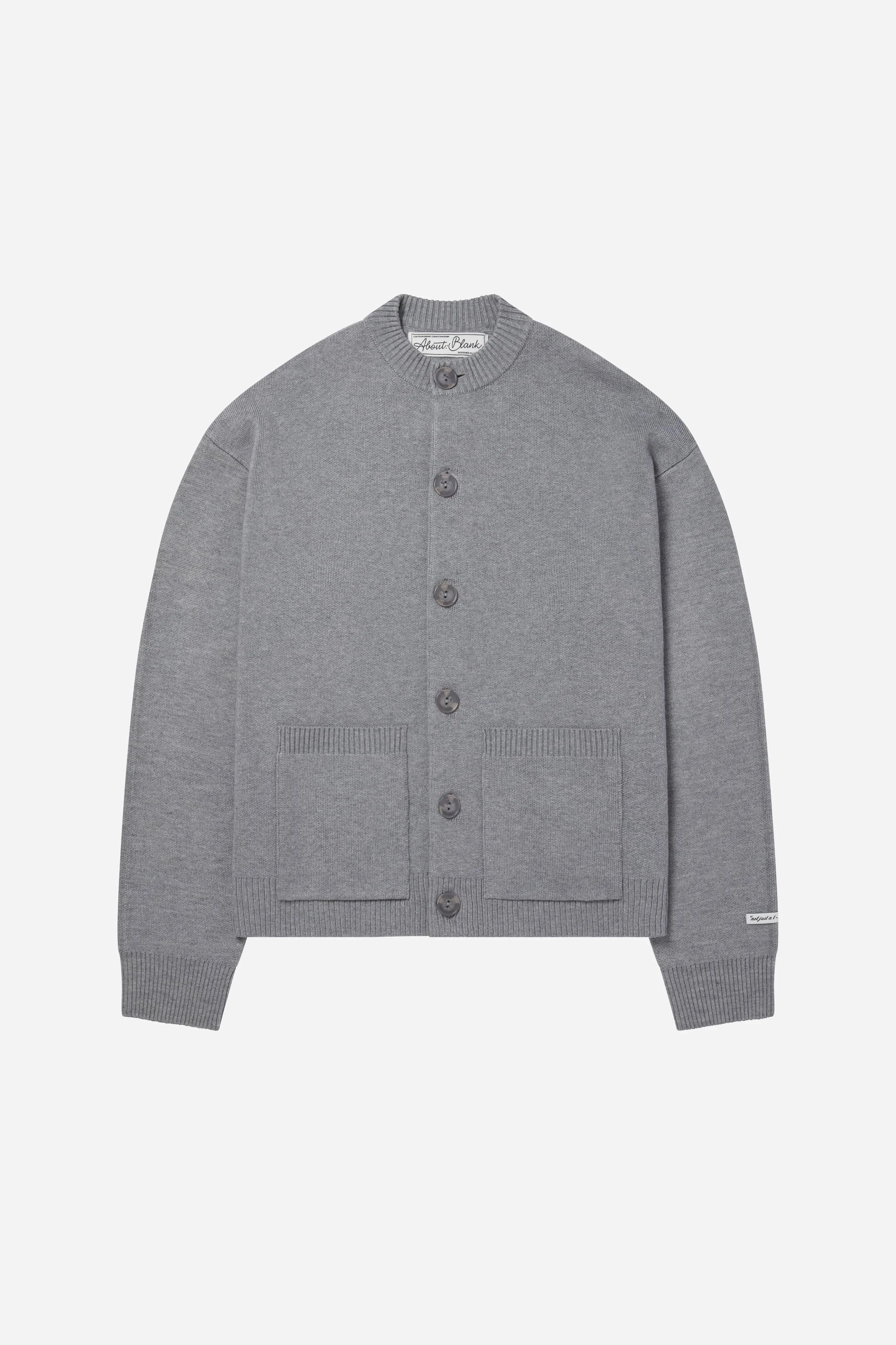 collarless knitted cardigan grey sold by about:blank