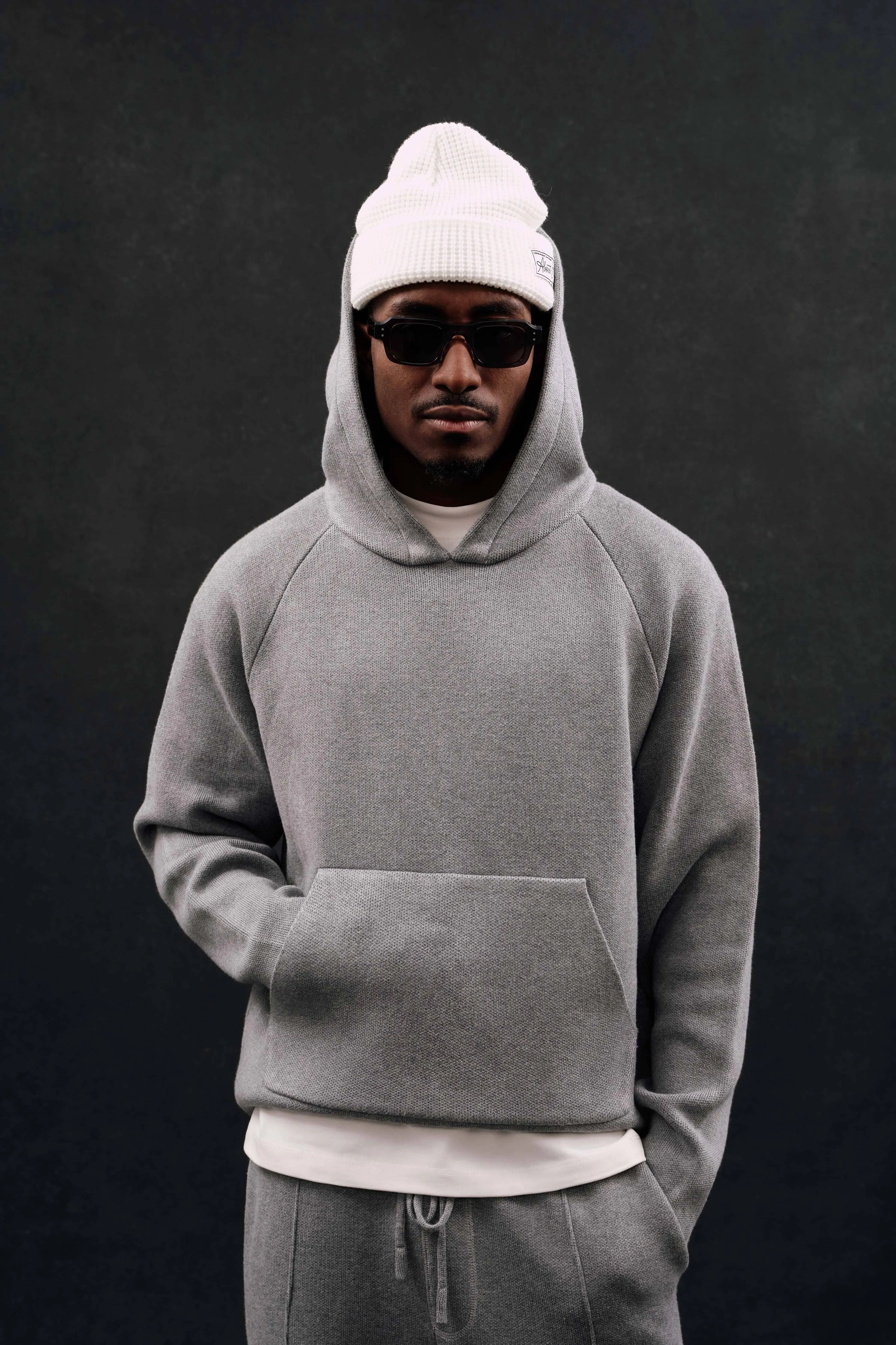 heavyweight knitted hoodie grey sold by about:blank product image thumbnail 3