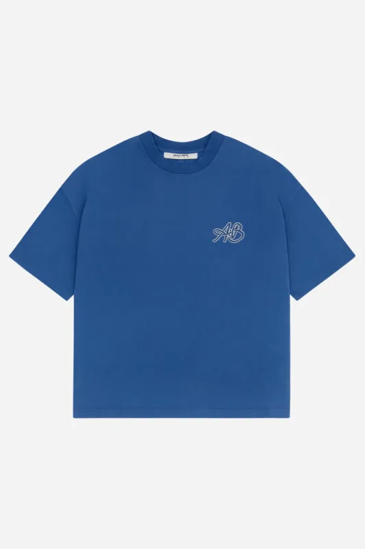 initial mock neck t-shirt estate blue/white sold by about:blank