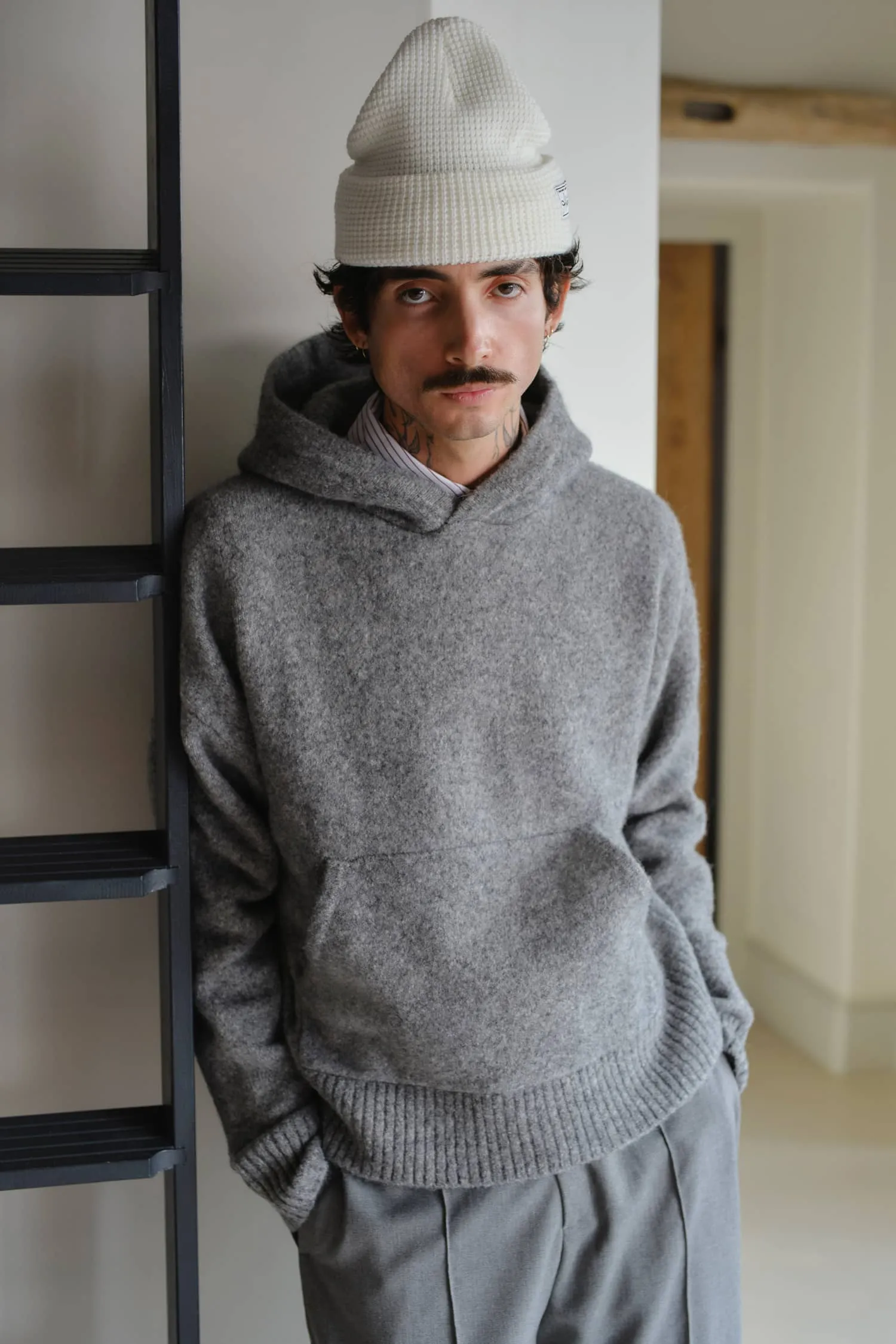 mohair knitted logo hoodie charcoal/ecru sold by about:blank product image thumbnail 3