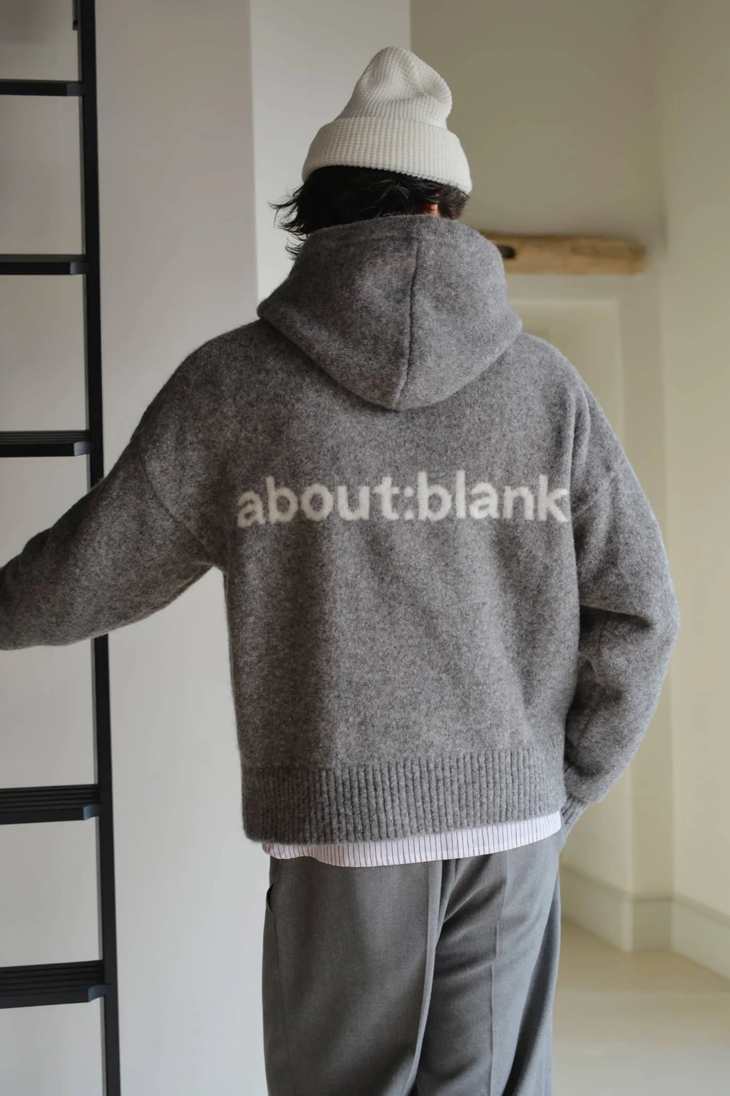 mohair knitted logo hoodie charcoal/ecru sold by about:blank product image thumbnail 4