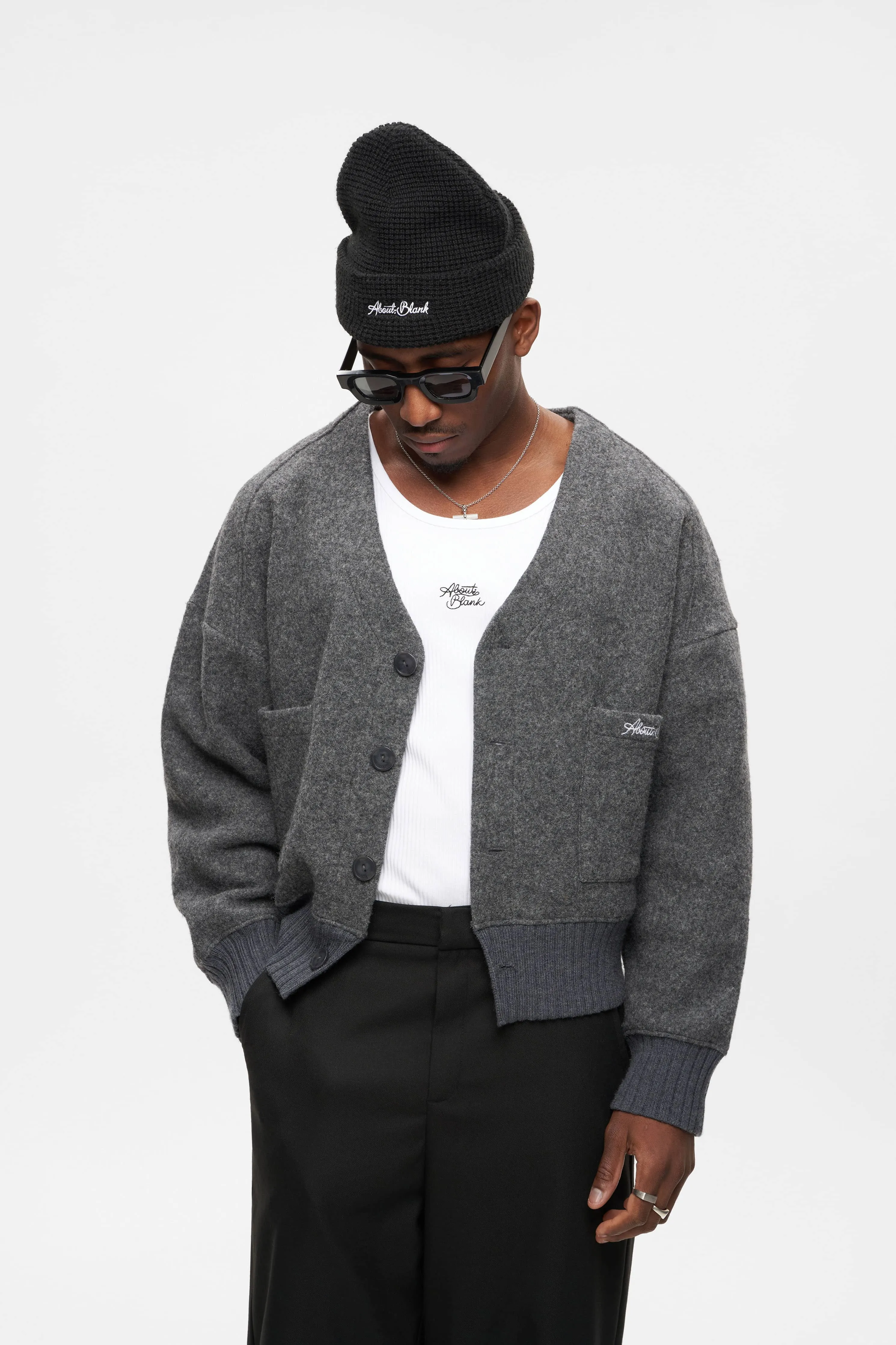 OG cropped wool cardigan charcoal sold by about:blank product image thumbnail 3