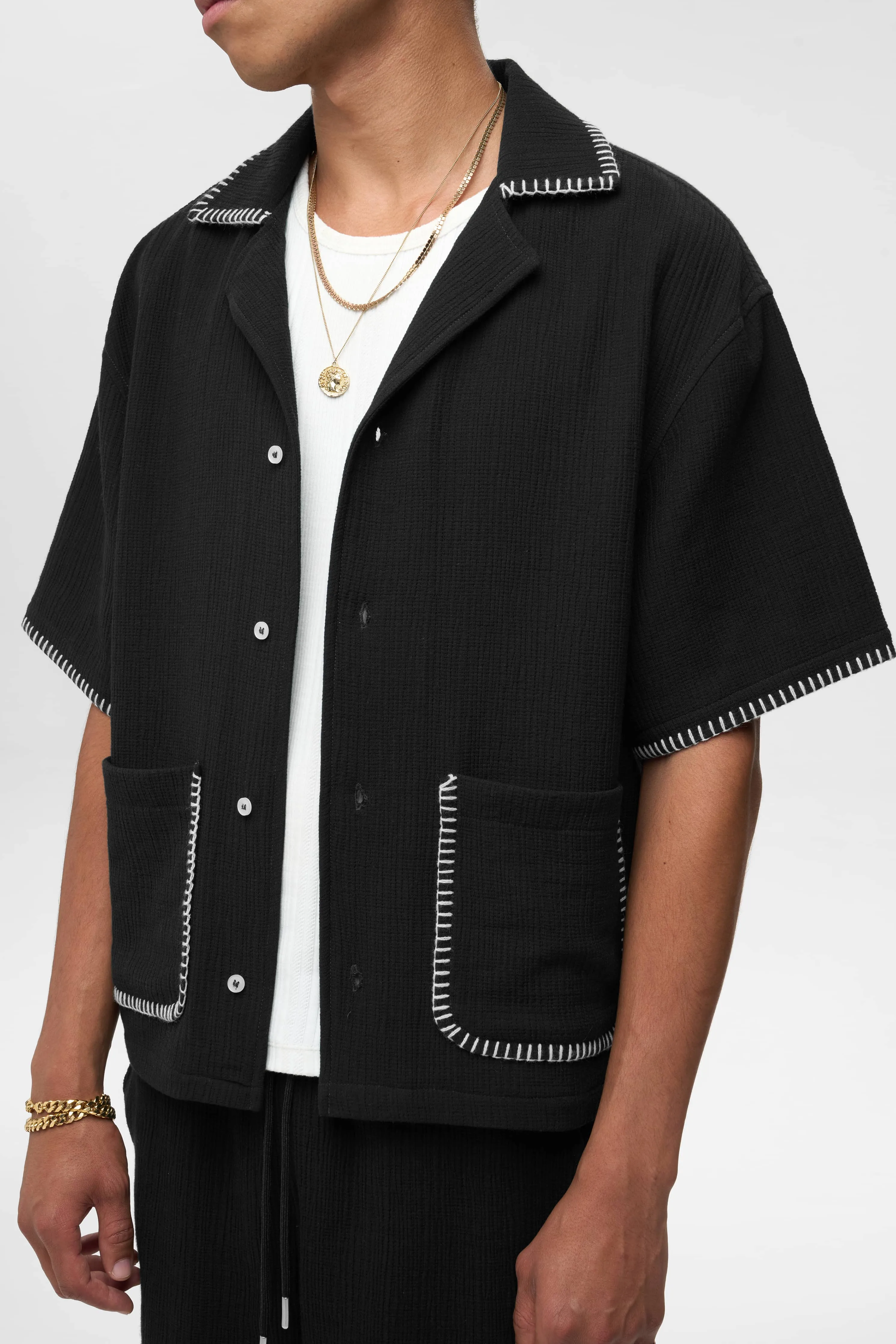 whipstitch resort shirt black/white sold by about:blank product image thumbnail 4