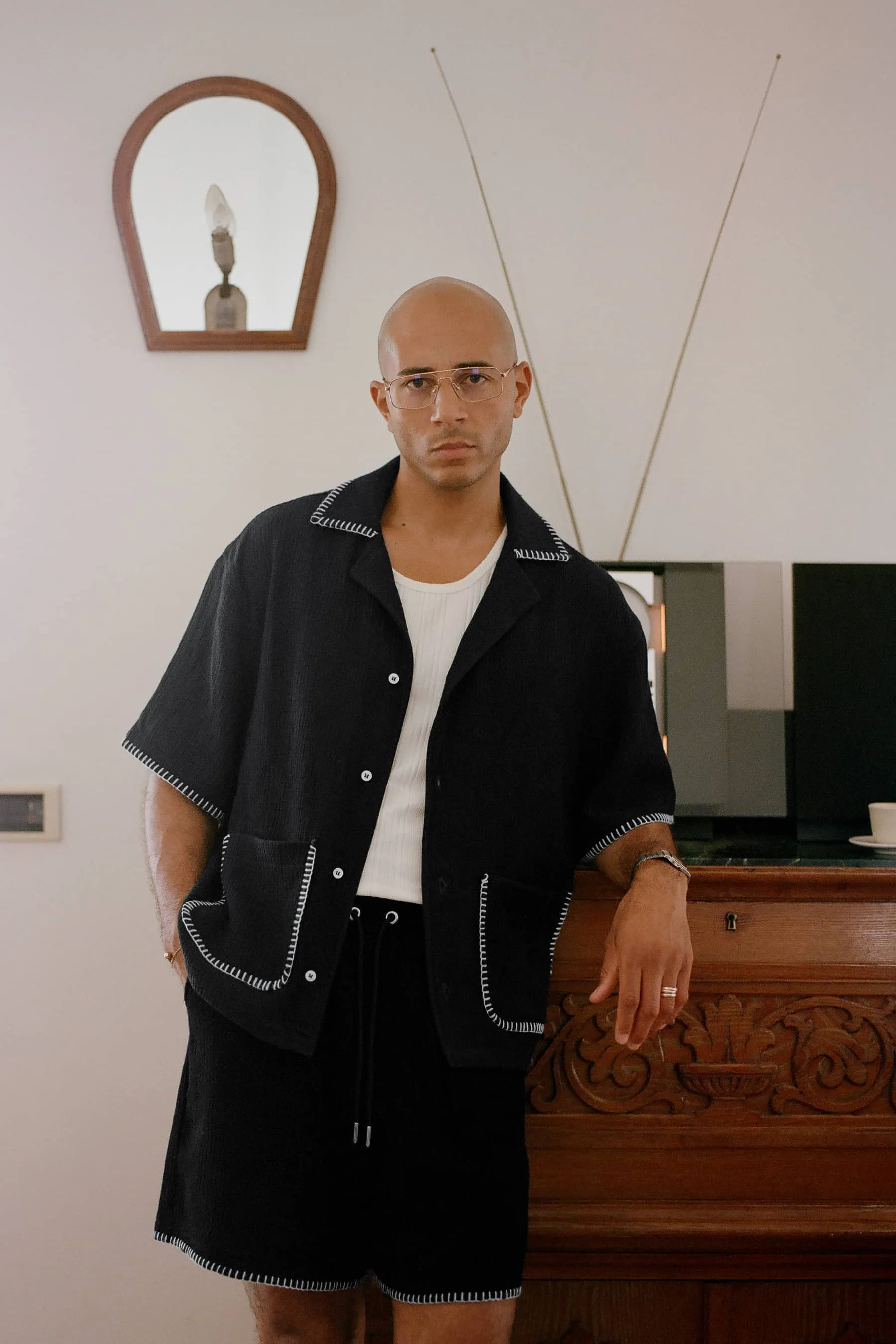 whipstitch resort shirt black/white sold by about:blank product image thumbnail 2