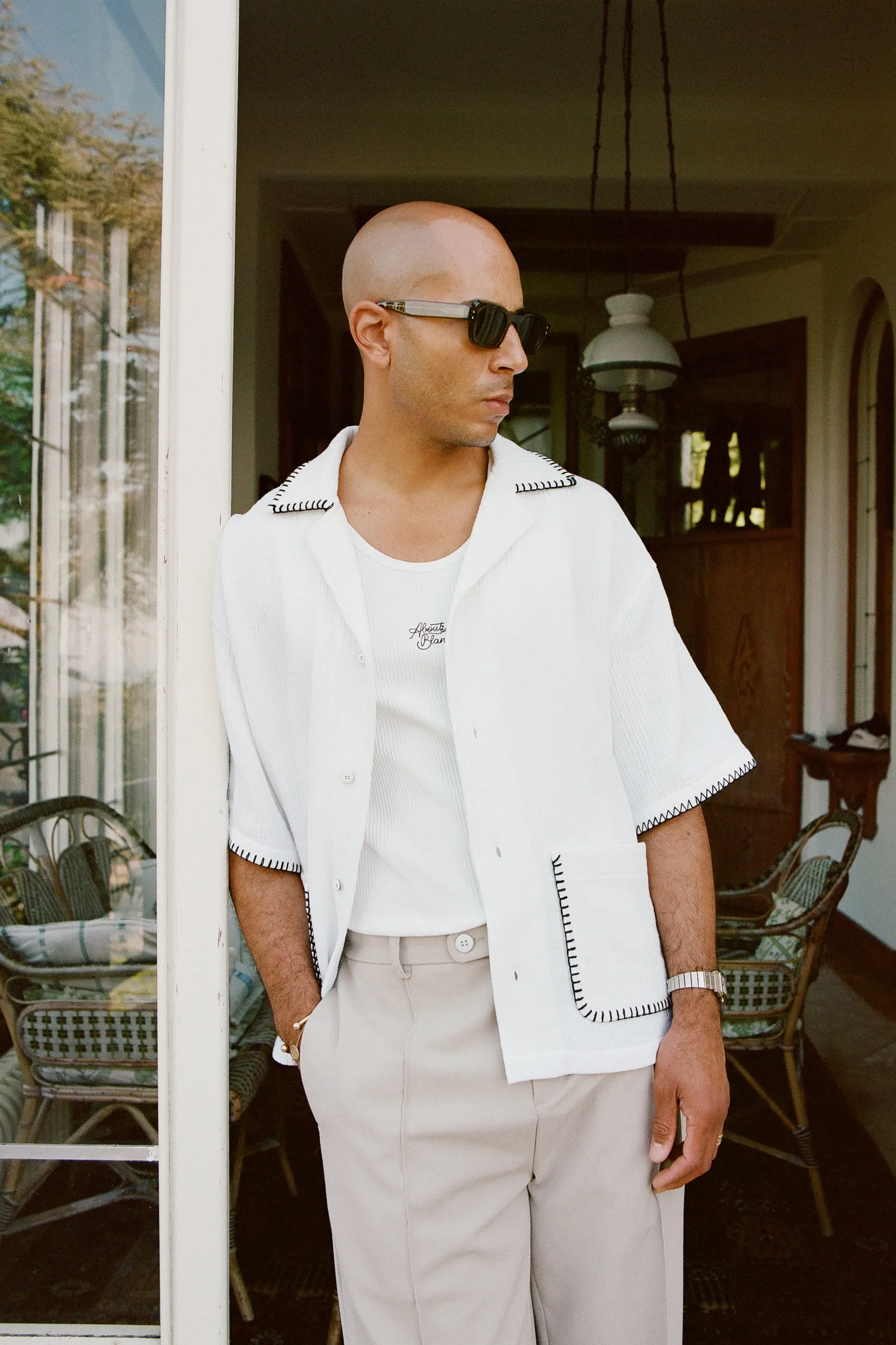 whipstitch resort shirt white/black sold by about:blank product image thumbnail 2